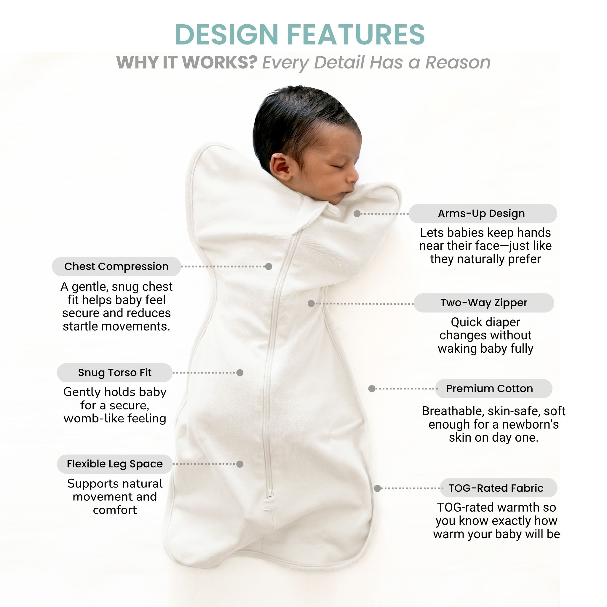 SLEEPING POD SWADDLE FOR BABIES (0.6 TOG) - CREAM | TULO BABY