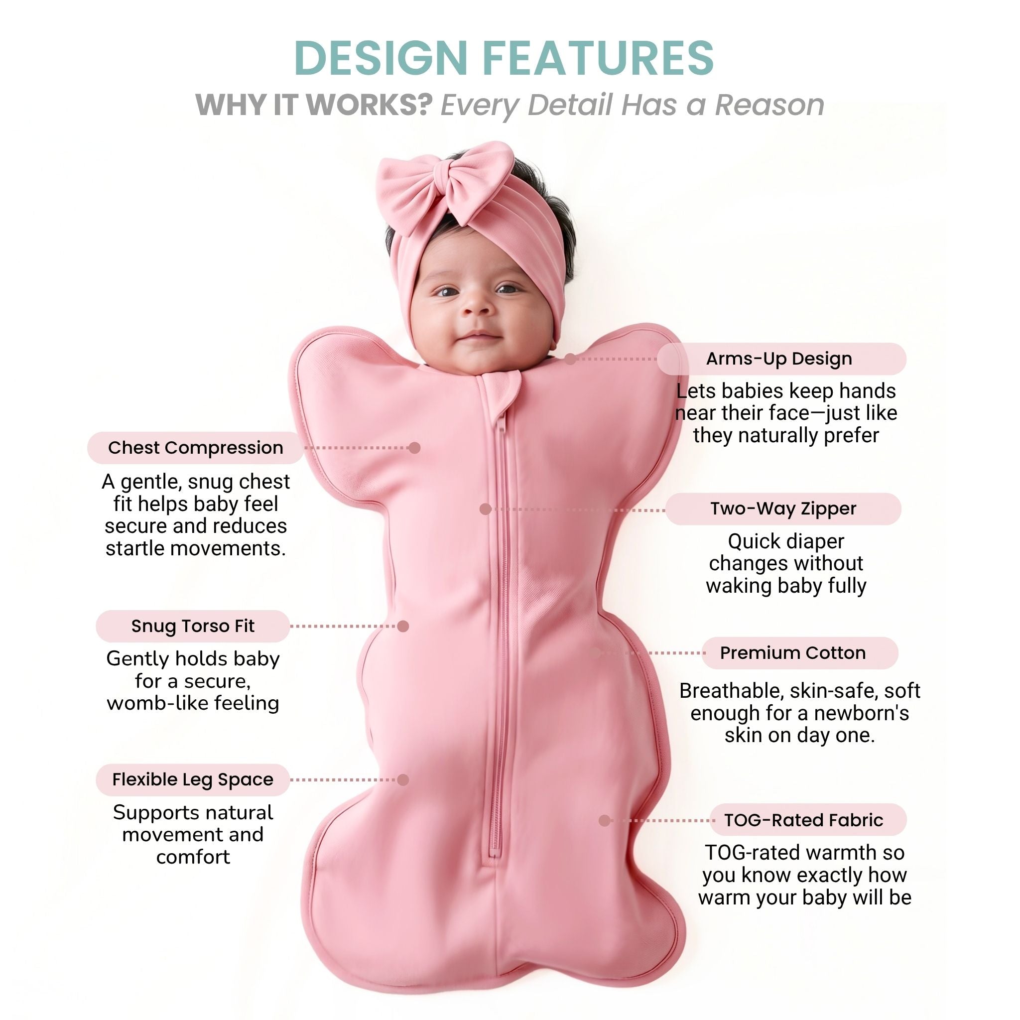 SLEEPING POD SWADDLE FOR BABIES (0.6 TOG) - DESSERT ROSE | TULO BABY