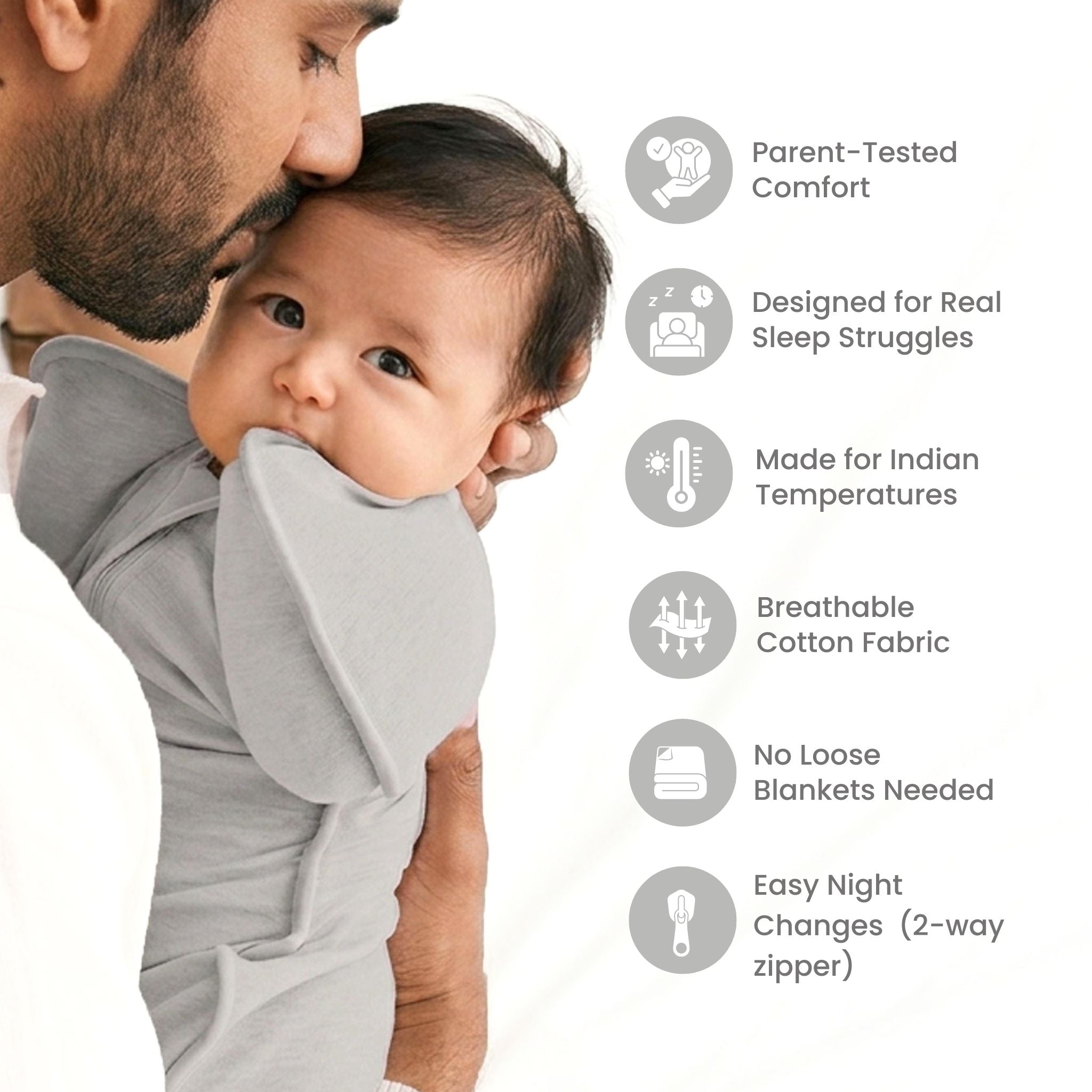 SLEEPING POD SWADDLE FOR BABIES (0.6 TOG) - SMOKY GREY | TULO BABY