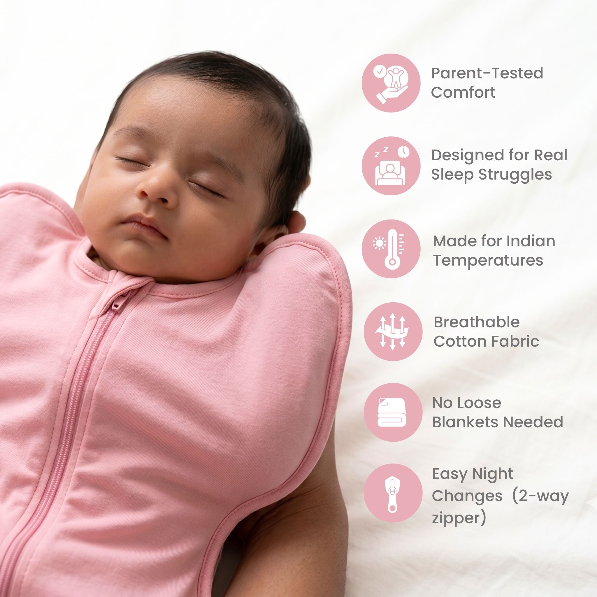 SLEEPING POD SWADDLE FOR BABIES (2.5 TOG) - DESSERT ROSE | TULO BABY