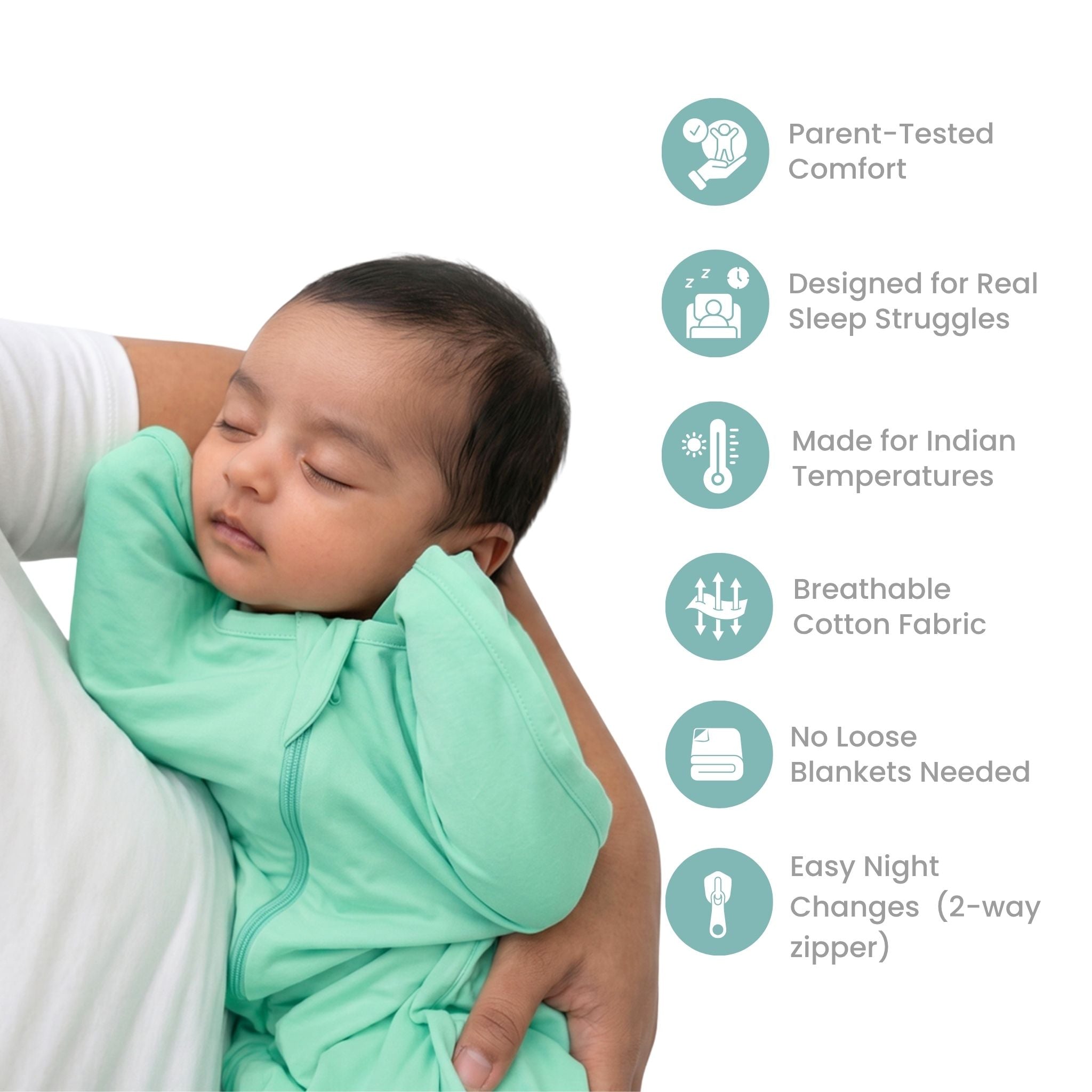 SLEEPING POD SWADDLE FOR BABIES (2.5 TOG) - SEA GREEN | TULO BABY