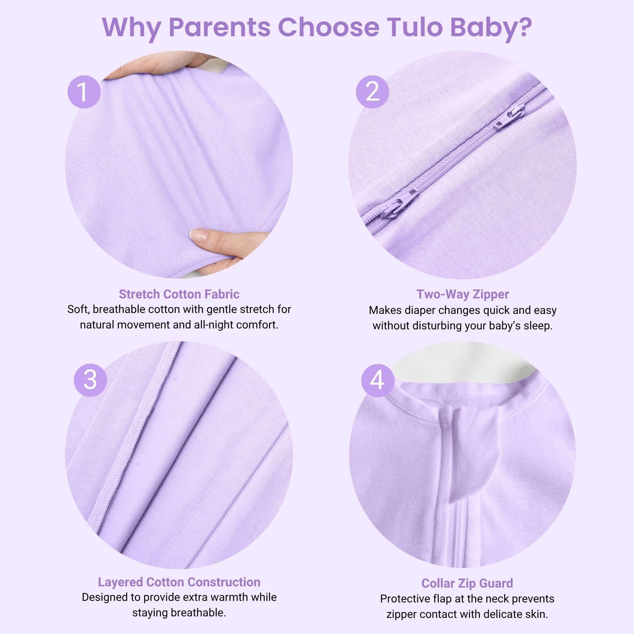 SLEEPING POD SWADDLE FOR BABIES (1.2 TOG) - LILAC | TULO BABY