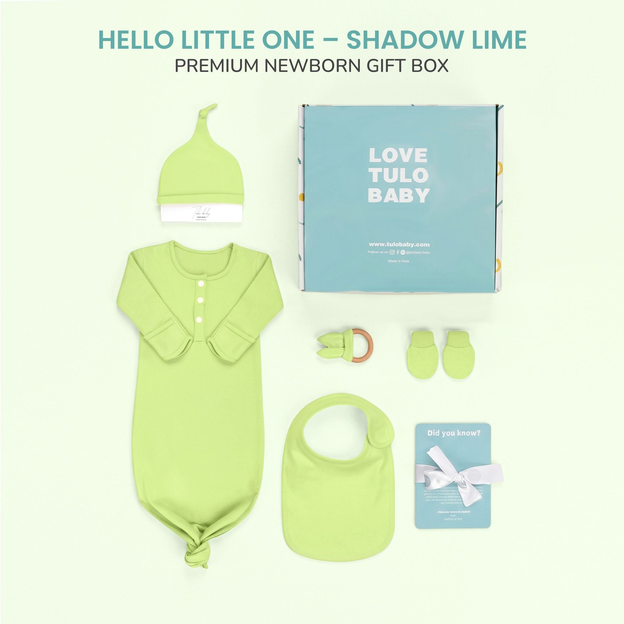 HELLO LITTLE ONE – SHADOW LIME | PREMIUM NEWBORN GIFT BOX | TULO BABY