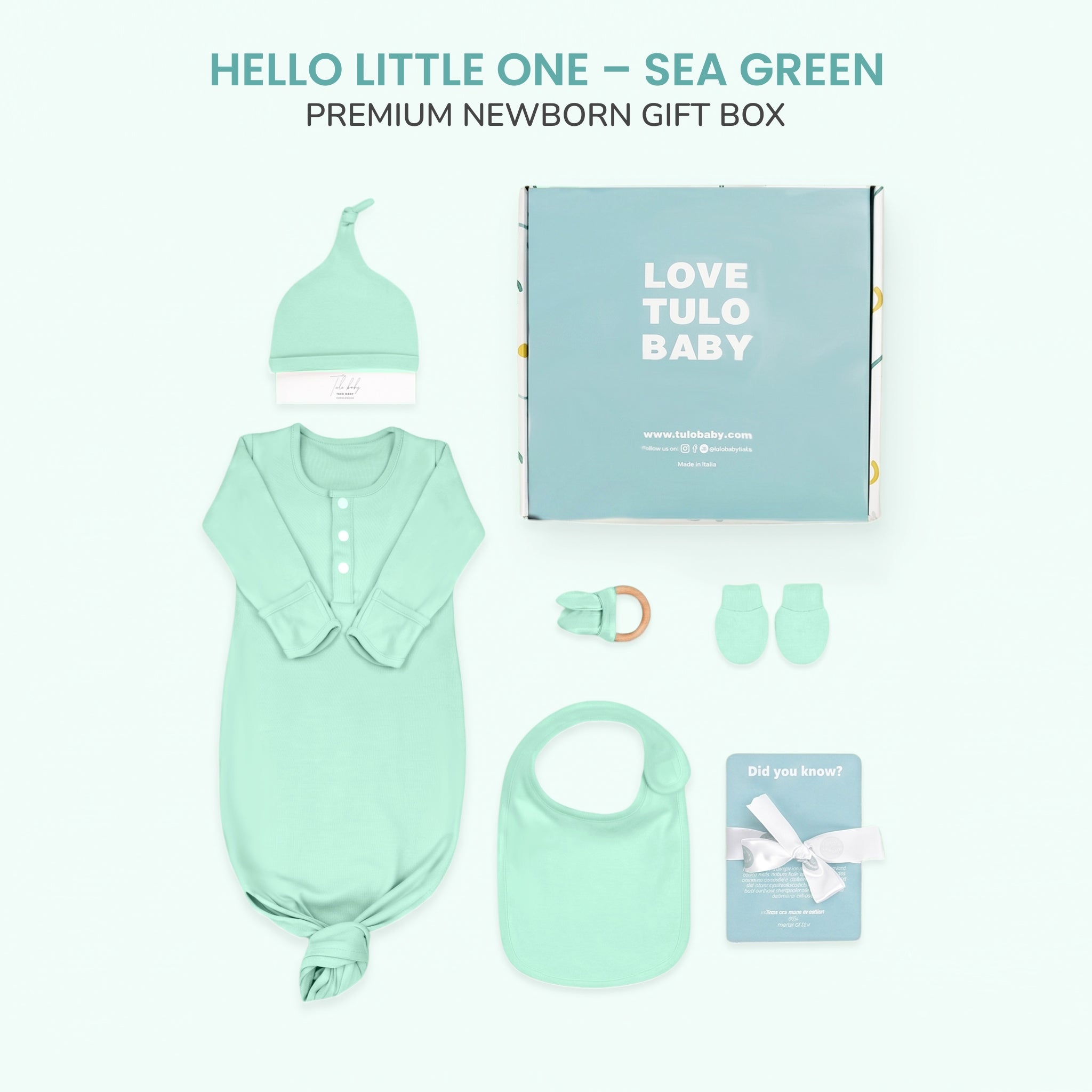 HELLO LITTLE ONE – SEA GREEN | PREMIUM NEWBORN GIFT BOX | TULO BABY