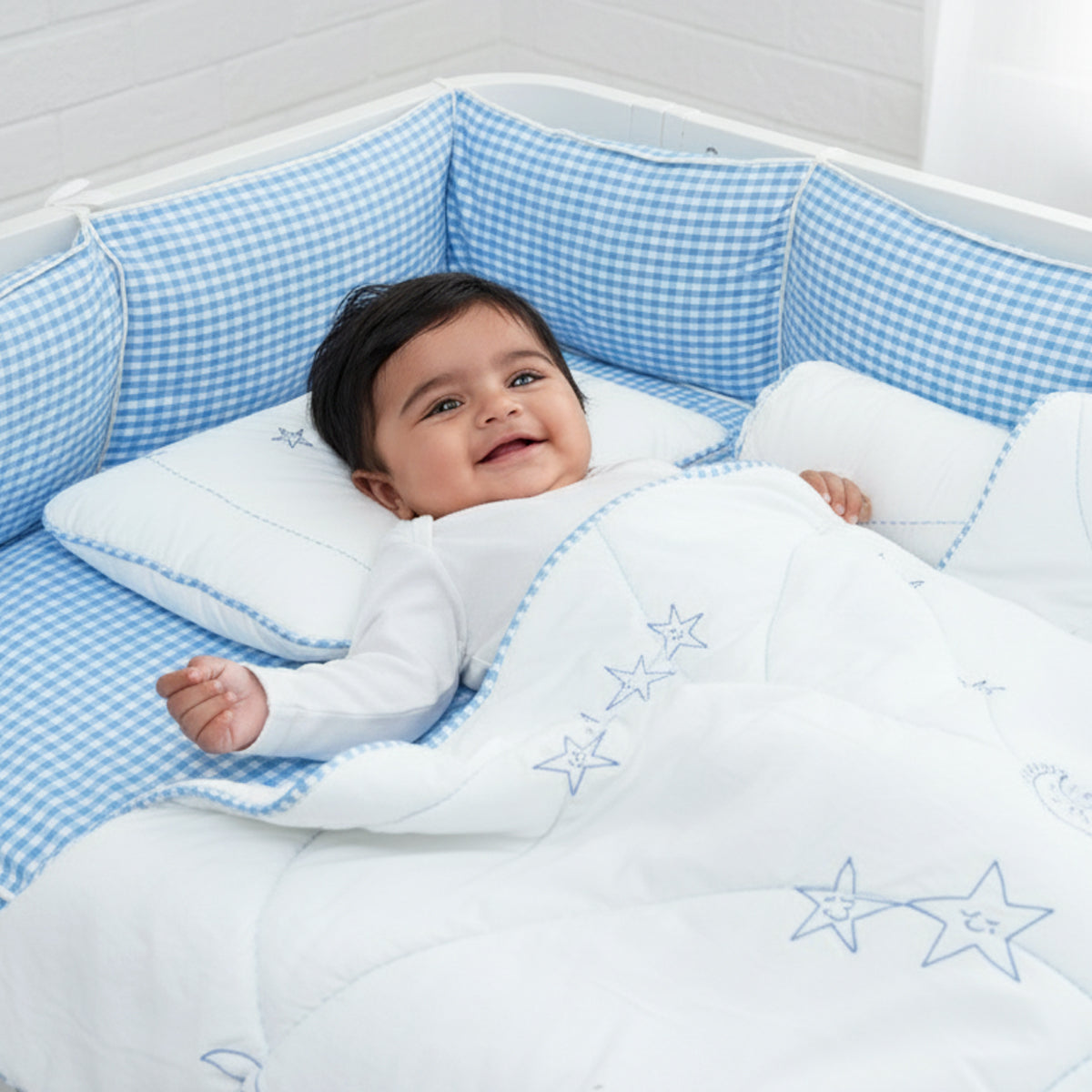 TULO BABY CRIB BUMPER – BLUE GINGHAM