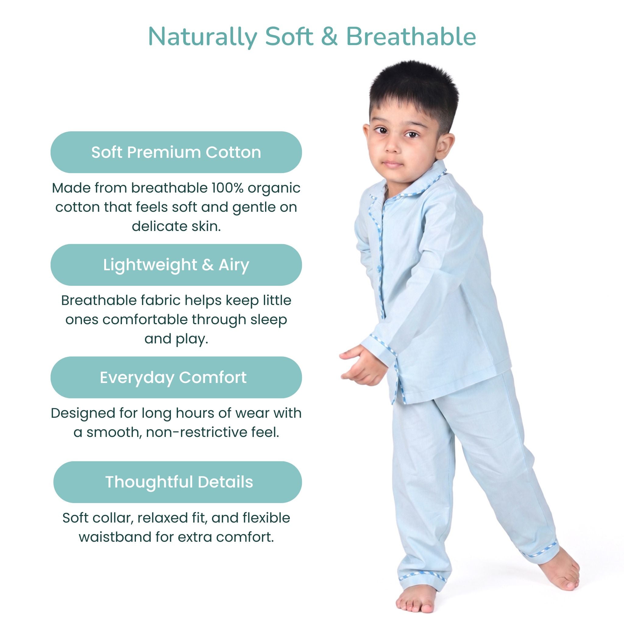 COTTON NIGHT SUIT - BABY BLUE | SLEEPWEAR | TULO BABY