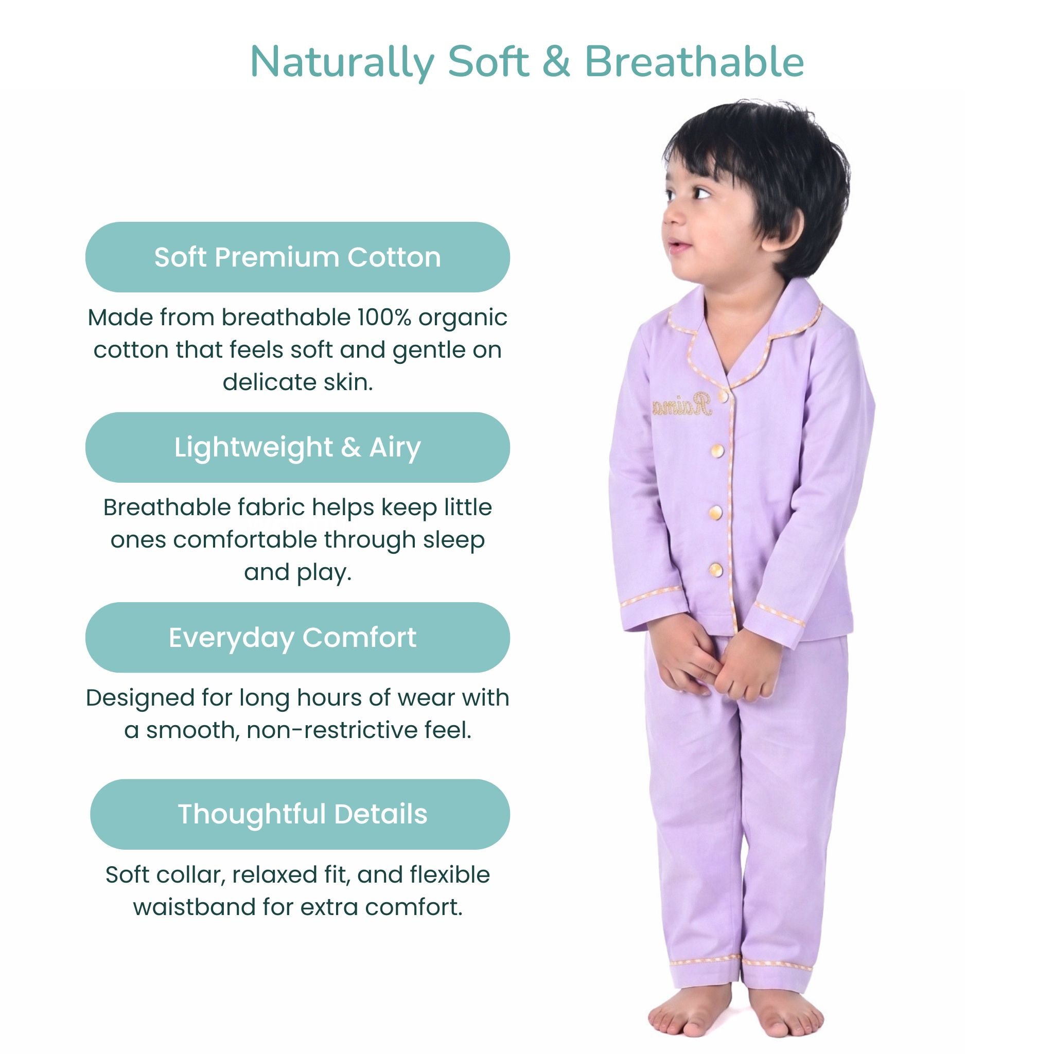 COTTON NIGHT SUIT - LILAC | SLEEPWEAR | TULO BABY