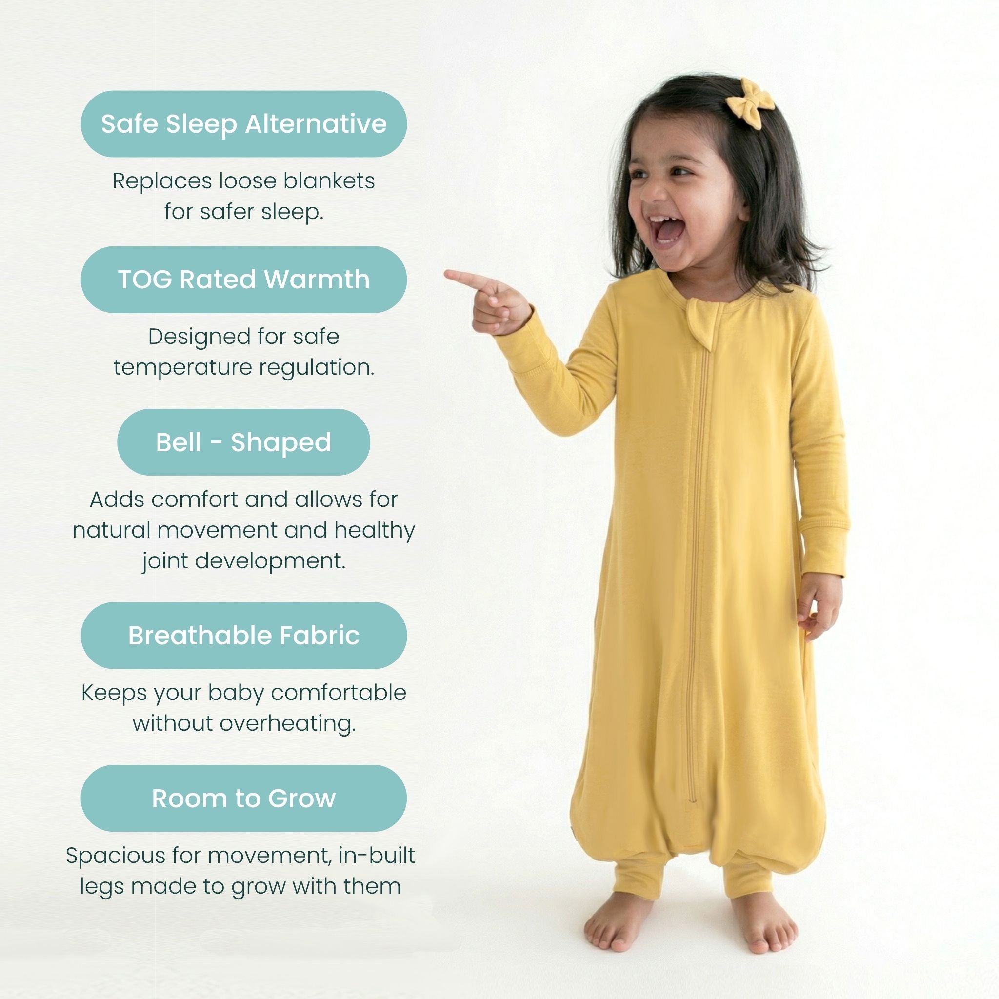 BABY SLEEPING BAG WITH FOOTIES AND SLEEVES (2.5 TOG) - YOLK YELLOW | TULO BABY