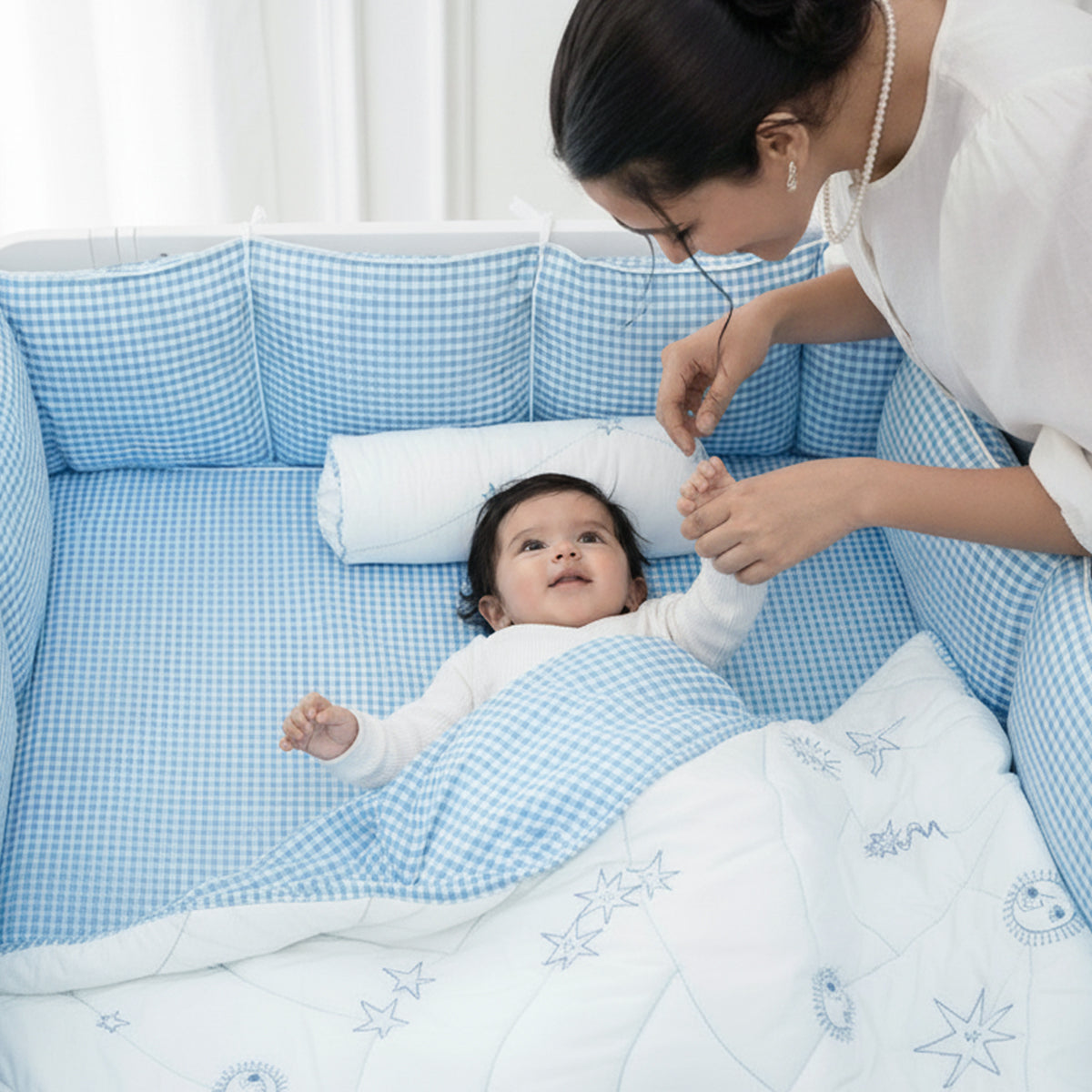 TULO BABY FITTED CRIB SHEET – BLUE GINGHAM