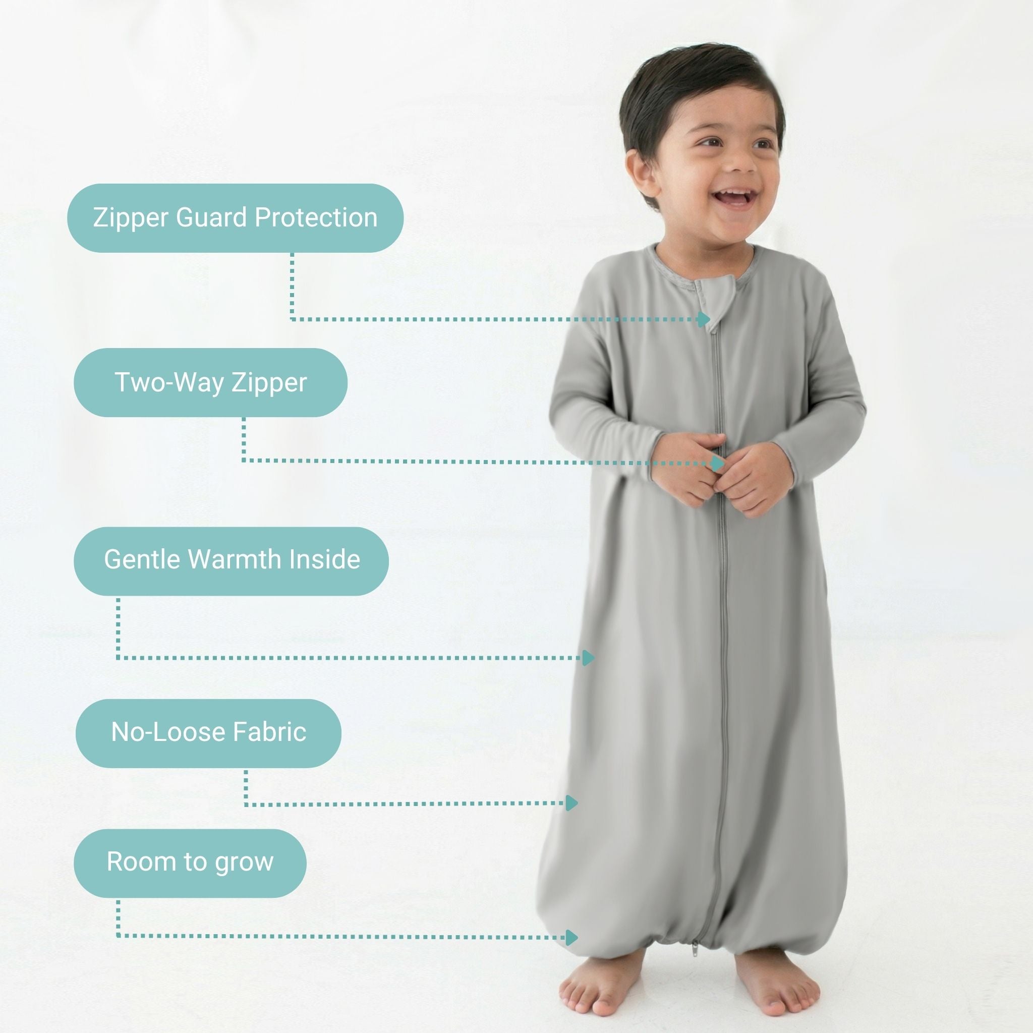 BABY SLEEPING BAG WITH FOOTIES AND SLEEVES (2.5 TOG) - SMOKY GREY | TULO BABY