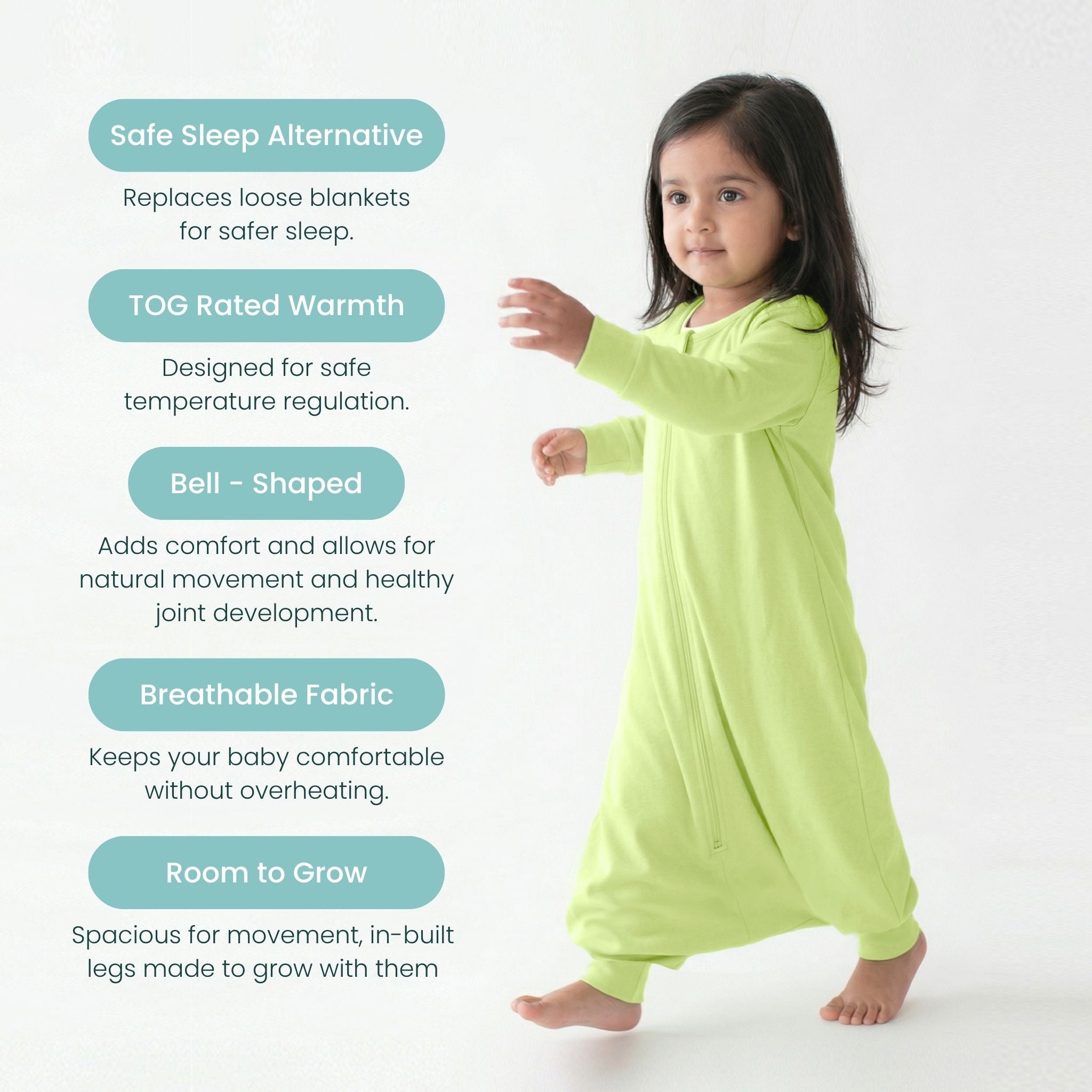 BABY SLEEPING BAG WITH FOOTIES AND SLEEVES (2.5 TOG) - SHADOW LIME | TULO BABY