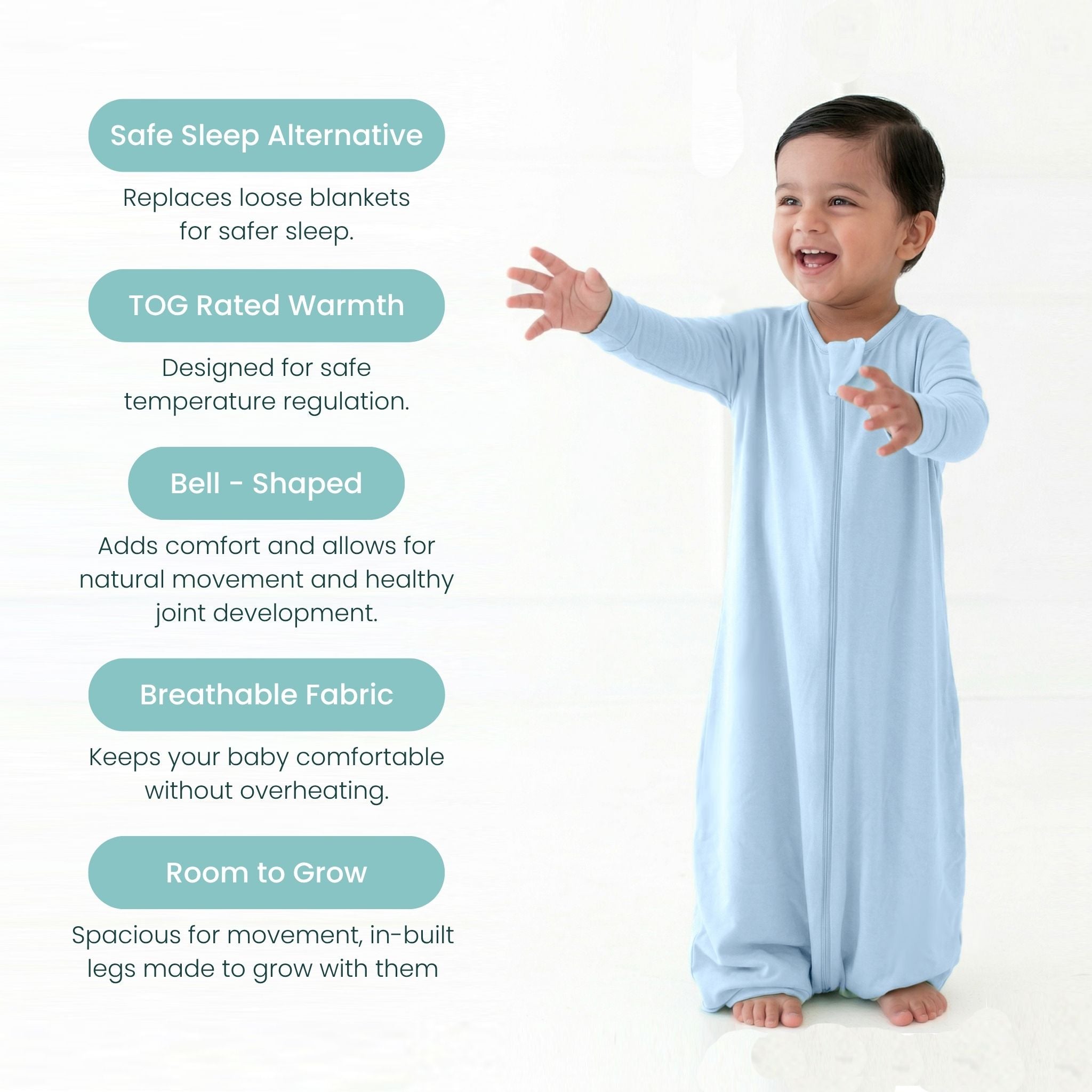 BABY SLEEPING BAG WITH FOOTIES AND SLEEVES (2.5 TOG) - DUSK BLUE | TULO BABY