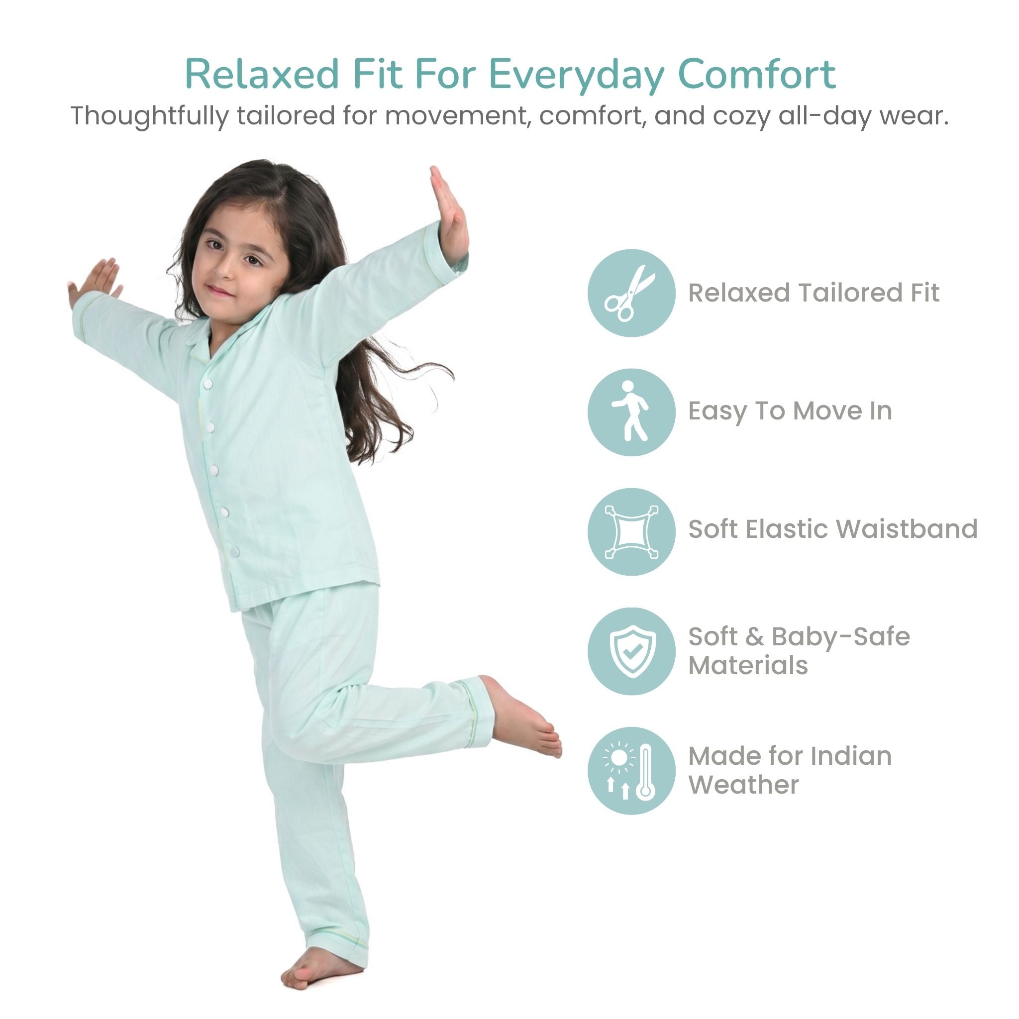 COTTON NIGHT SUIT - MINT | SLEEPWEAR | TULO BABY