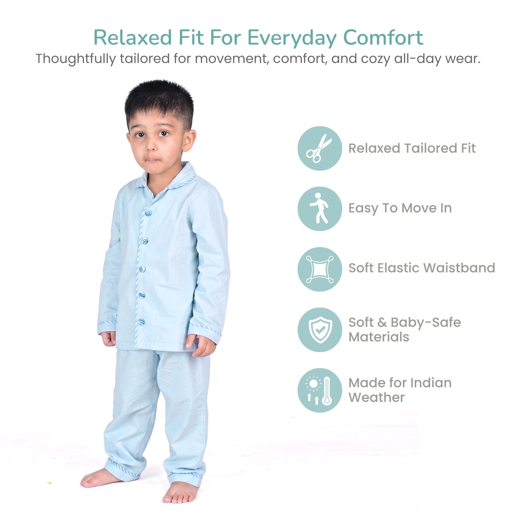 COTTON NIGHT SUIT - BABY BLUE | SLEEPWEAR | TULO BABY