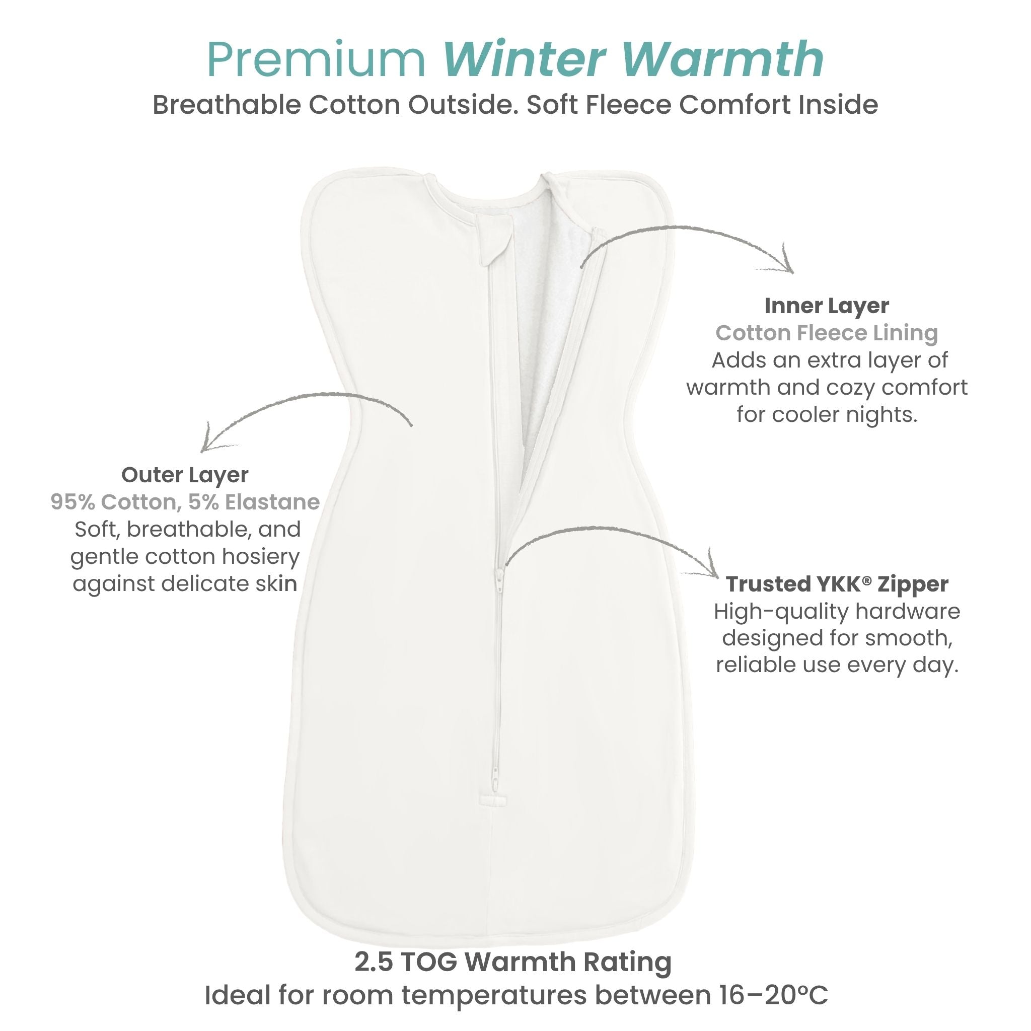 SLEEPING POD SWADDLE FOR BABIES (2.5 TOG) - CREAM | TULO BABY