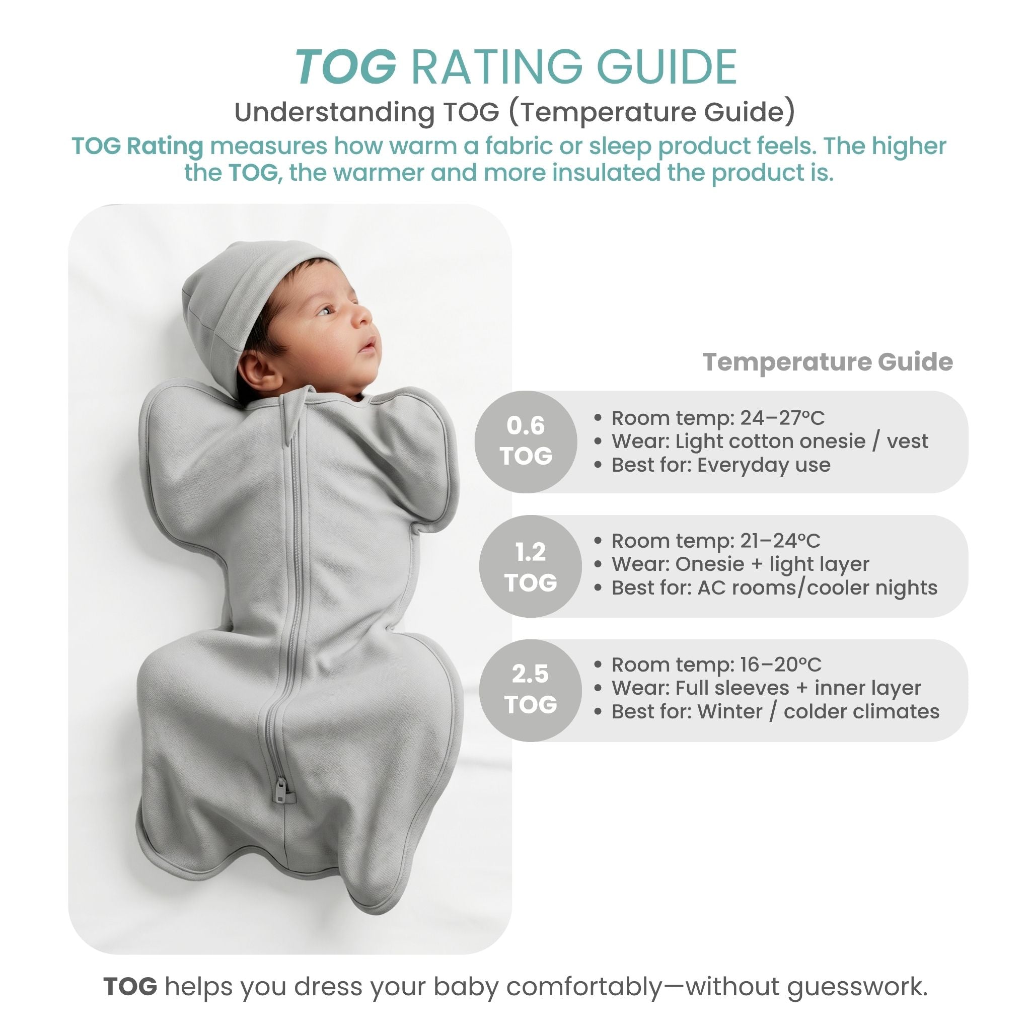 SLEEPING POD SWADDLE FOR BABIES (0.6 TOG) - SMOKY GREY | TULO BABY