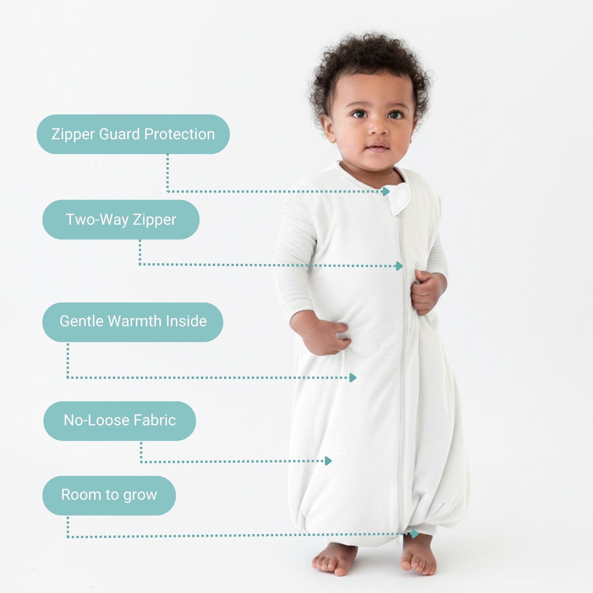 BABY SLEEPING BAG WITH FOOTIES AND SLEEVES (2.5 TOG) - CREAM | TULO BABY