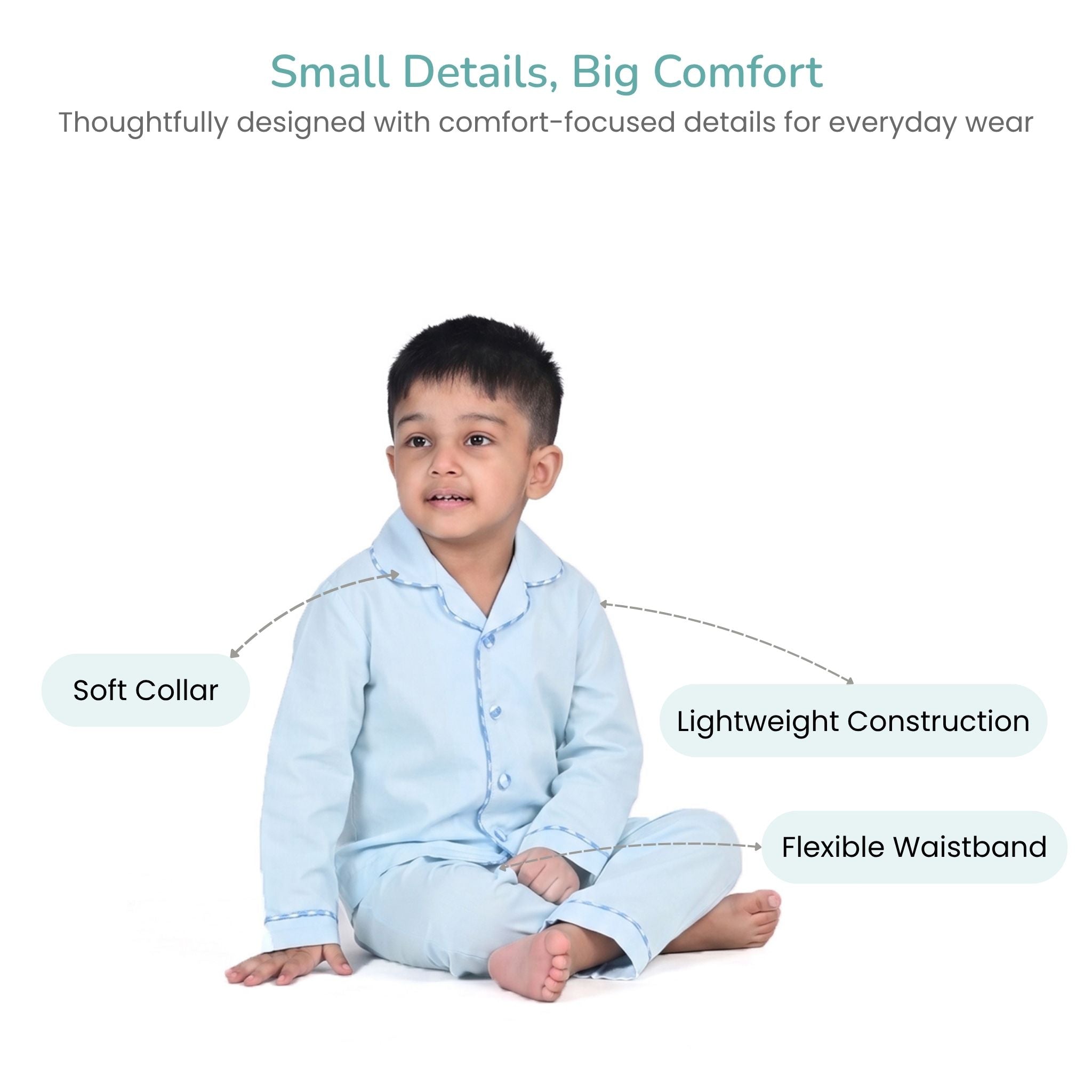 COTTON NIGHT SUIT - BABY BLUE | SLEEPWEAR | TULO BABY