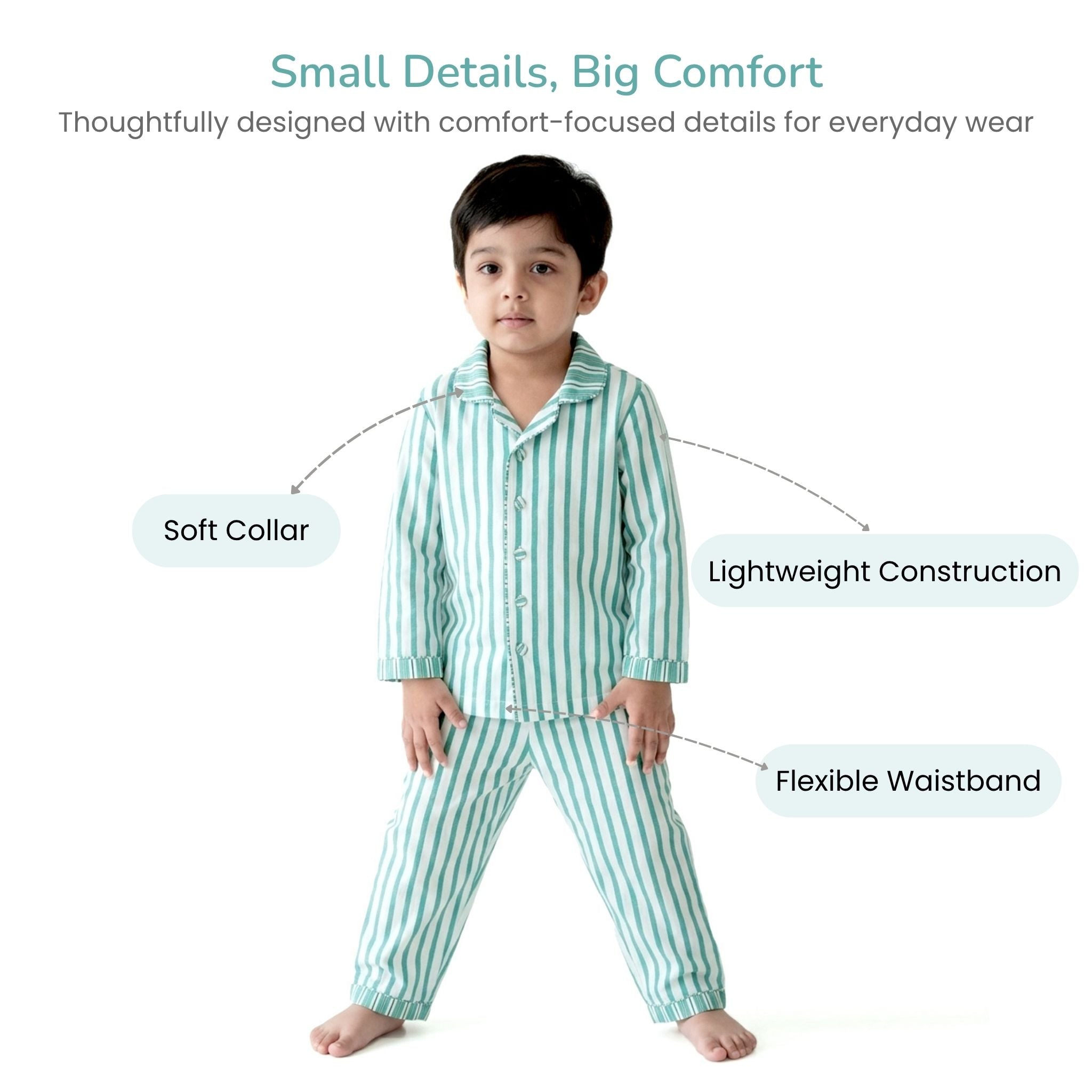 COTTON NIGHT SUIT - GREEN STRIPE | SLEEPWEAR | TULO BABY