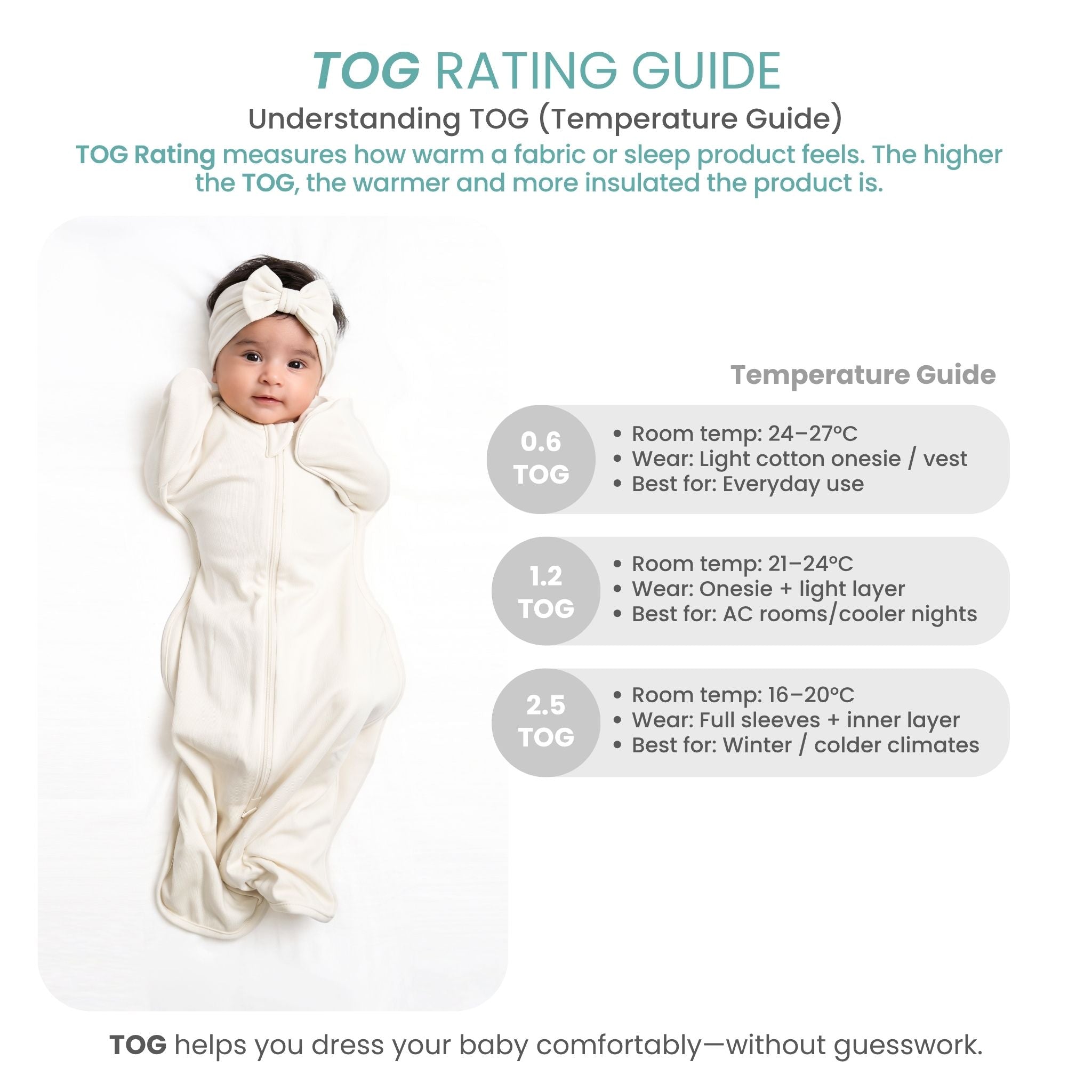 SLEEPING POD SWADDLE FOR BABIES (2.5 TOG) - CREAM | TULO BABY