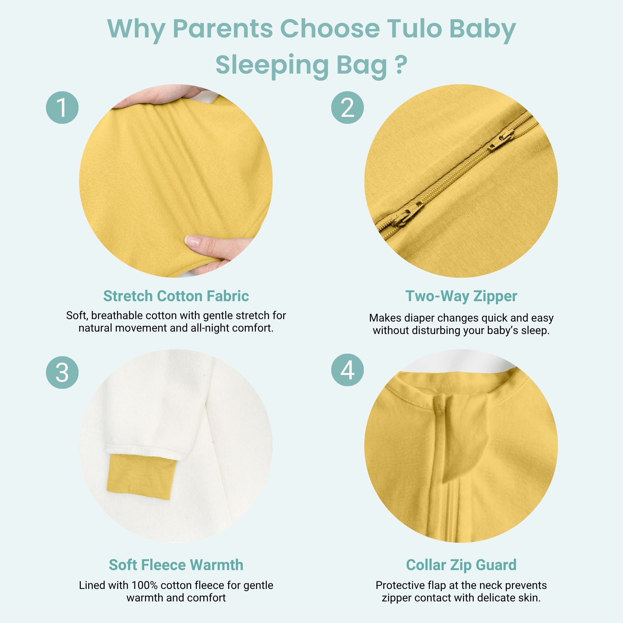 BABY SLEEPING BAG WITH FOOTIES AND SLEEVES (2.5 TOG) - YOLK YELLOW | TULO BABY