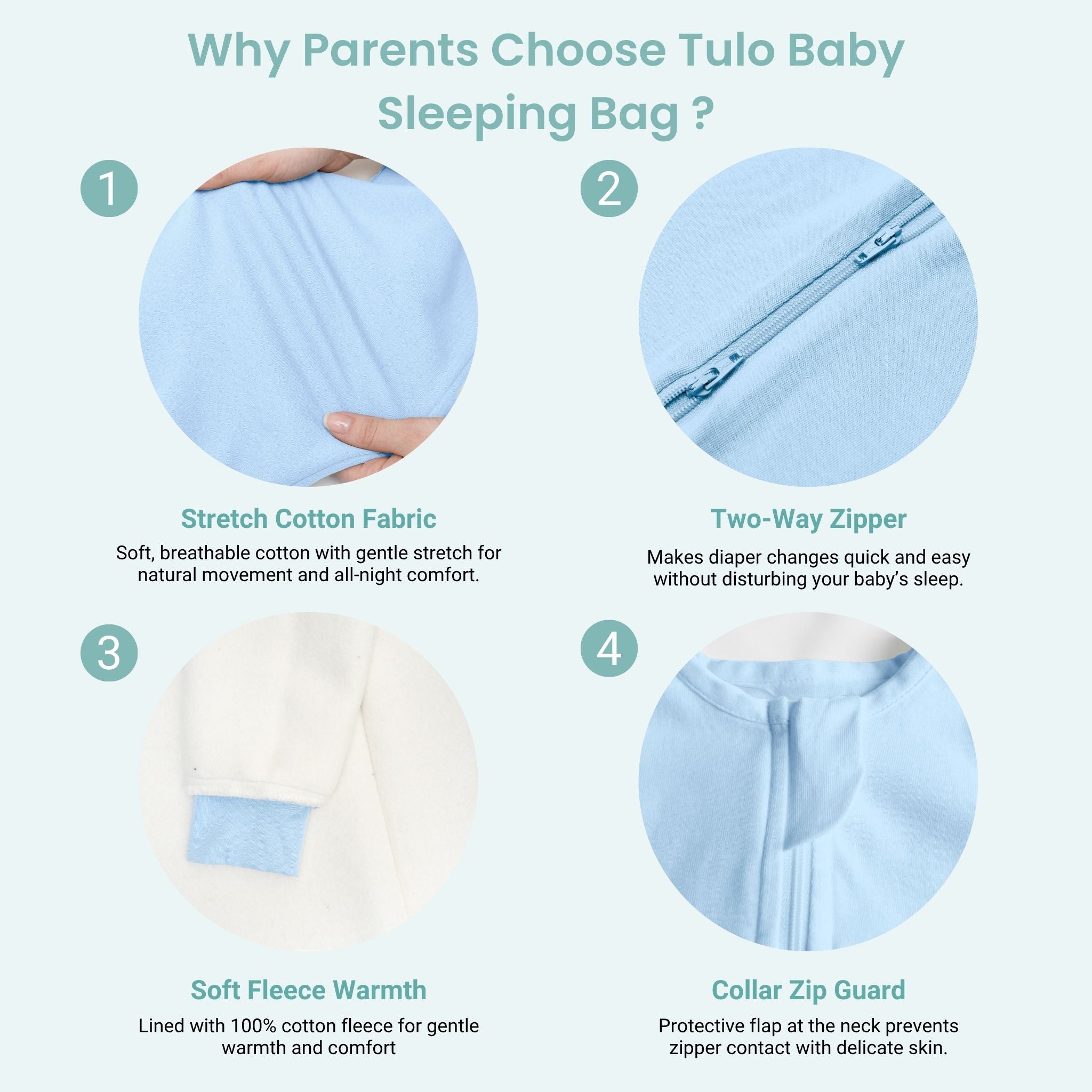 BABY SLEEPING BAG WITH FOOTIES AND SLEEVES (2.5 TOG) - DUSK BLUE | TULO BABY