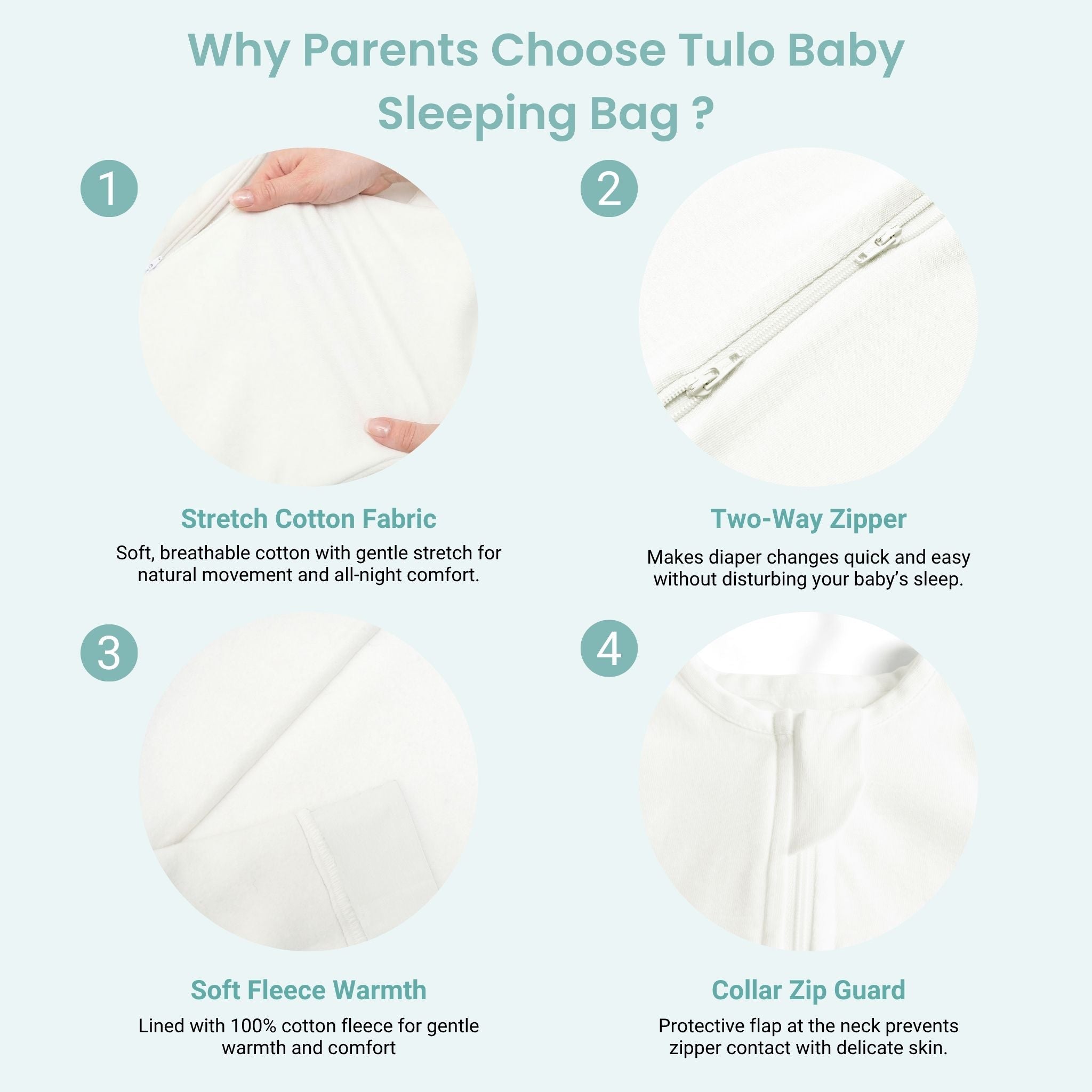 BABY SLEEPING BAG WITH FOOTIES AND SLEEVES (2.5 TOG) - CREAM | TULO BABY