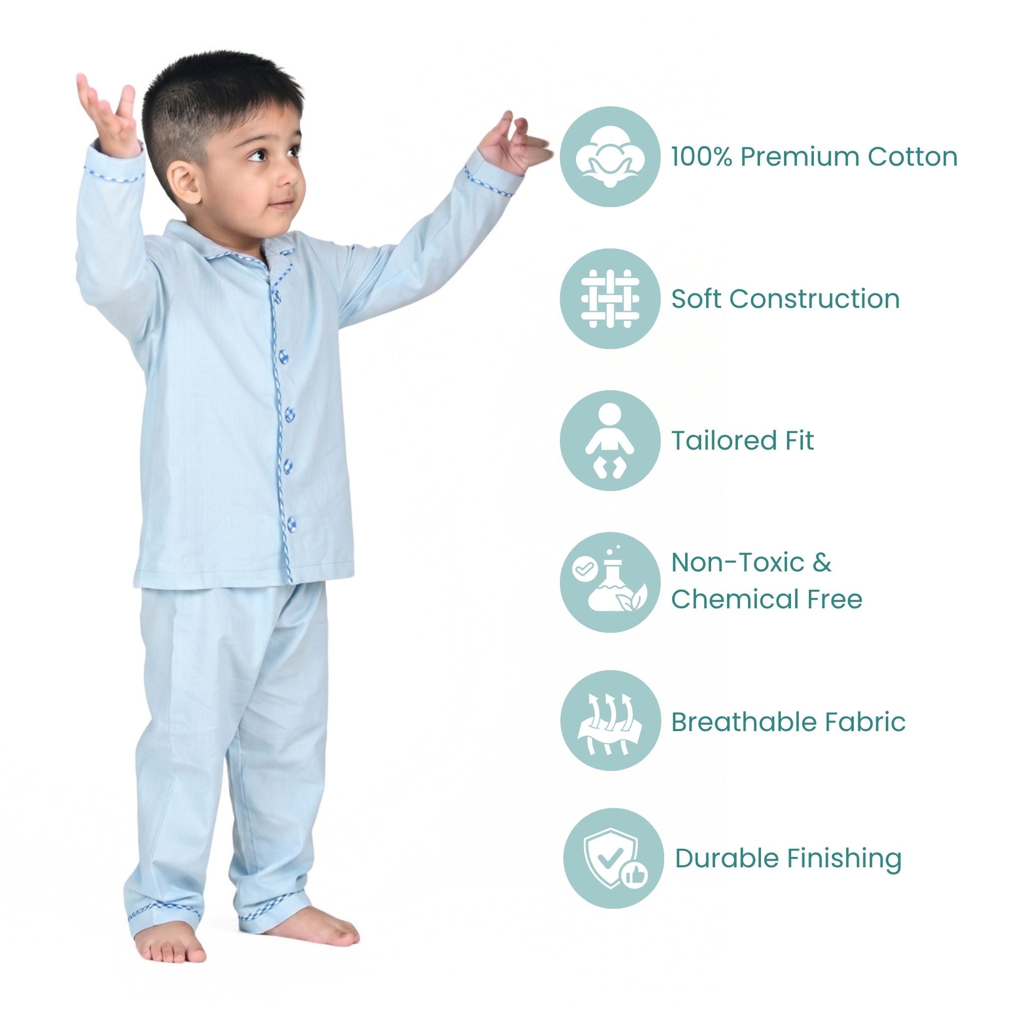 COTTON NIGHT SUIT - BABY BLUE | SLEEPWEAR | TULO BABY