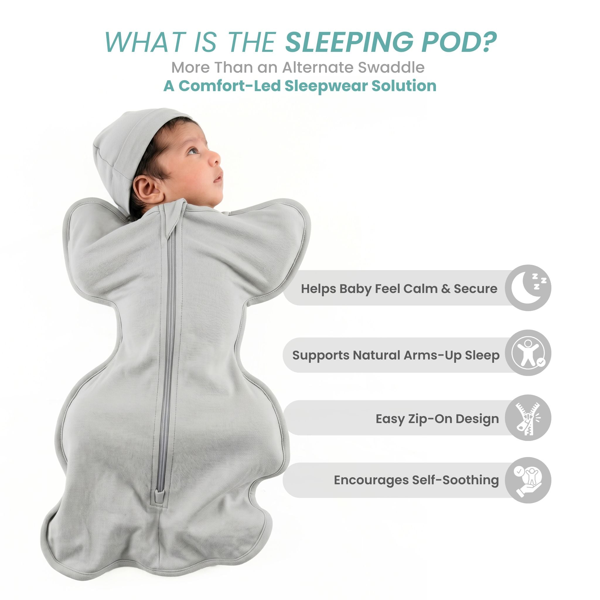 SLEEPING POD SWADDLE FOR BABIES (1.2 TOG) - SMOKY GREY | TULO BABY
