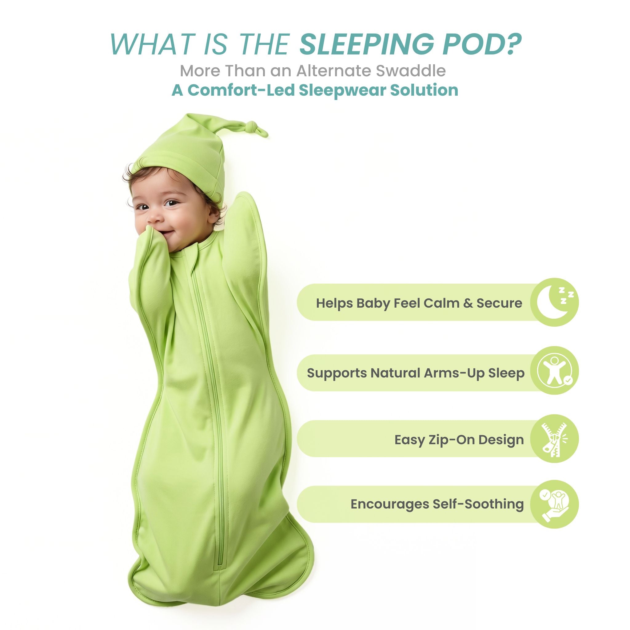 SLEEPING POD SWADDLE FOR BABIES (2.5 TOG) - SHADOW LIME | TULO BABY