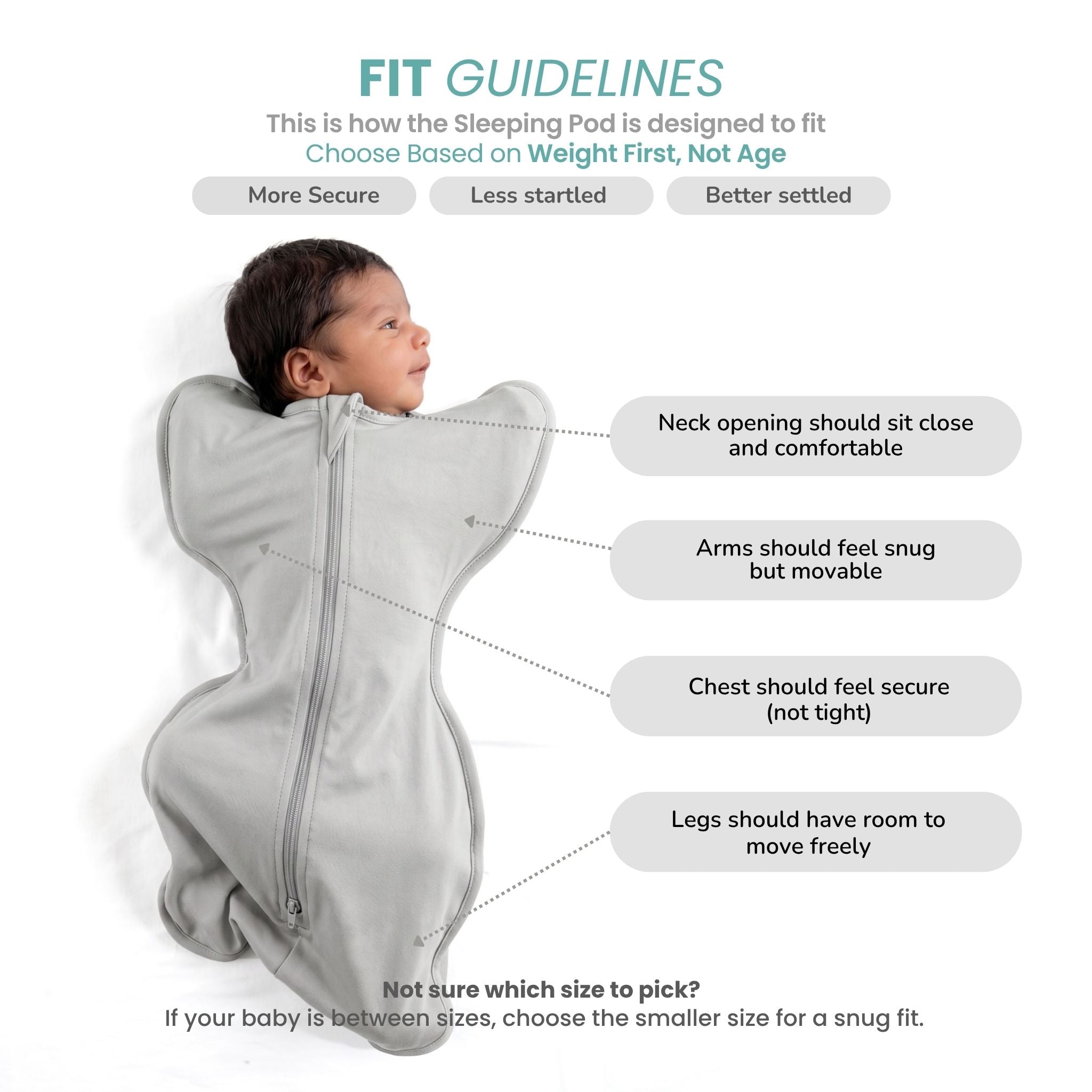 SLEEPING POD SWADDLE FOR BABIES (0.6 TOG) - SMOKY GREY | TULO BABY
