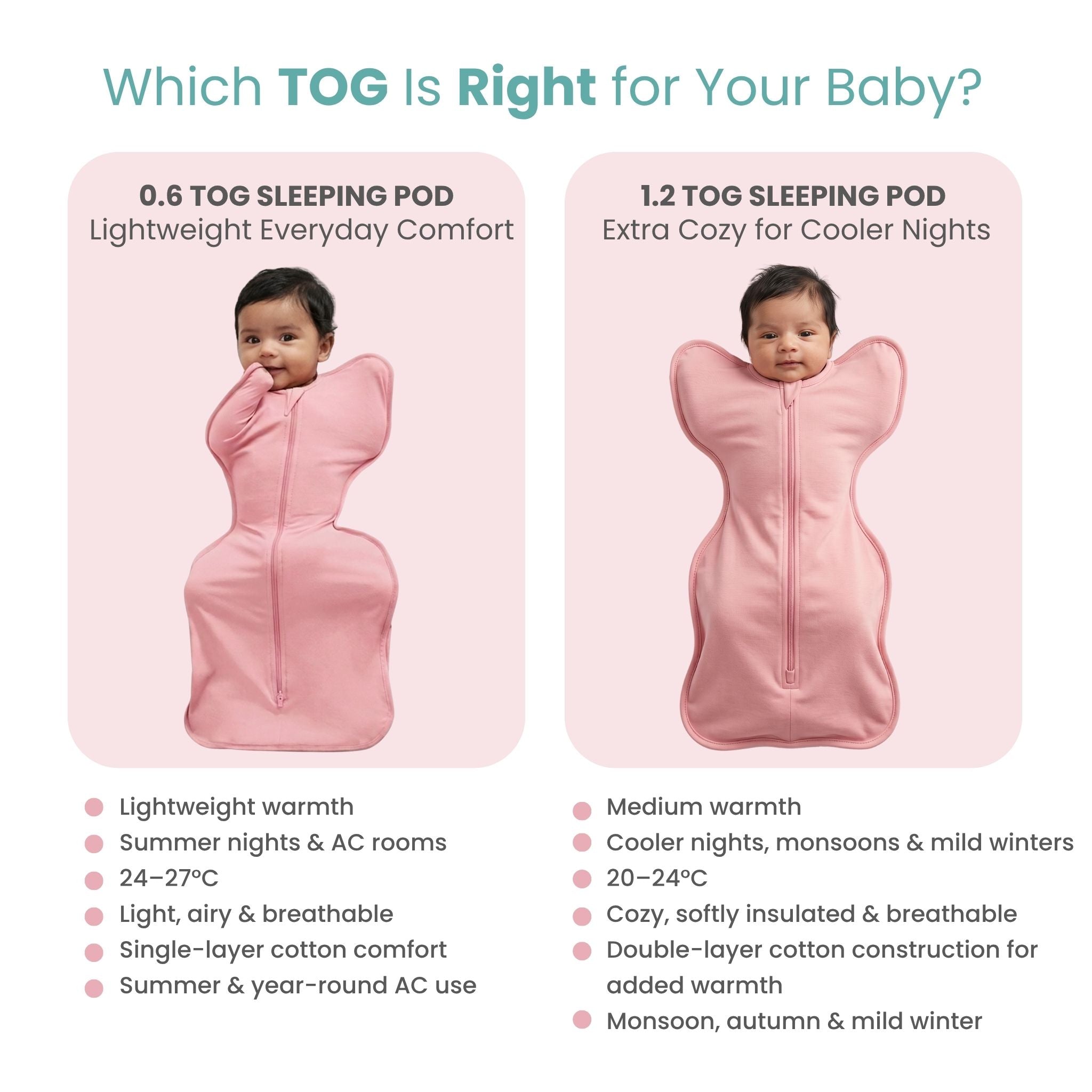 SLEEPING POD SWADDLE FOR BABIES (1.2 TOG) - DESSERT ROSE | TULO BABY
