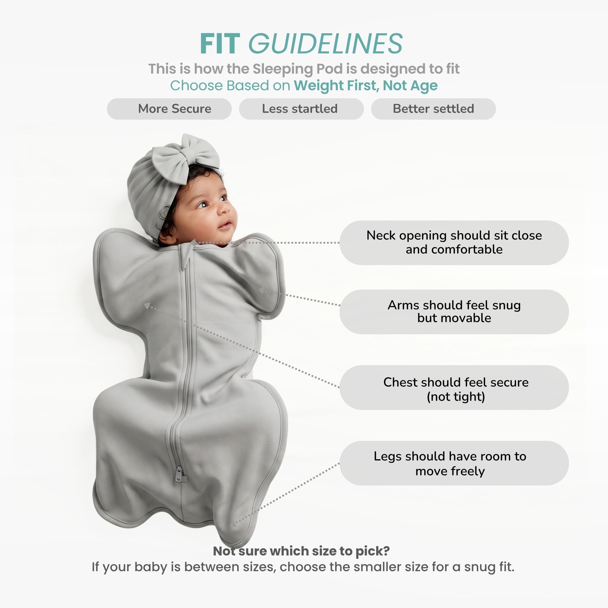 SLEEPING POD SWADDLE FOR BABIES (2.5 TOG) - SMOKY GREY | TULO BABY