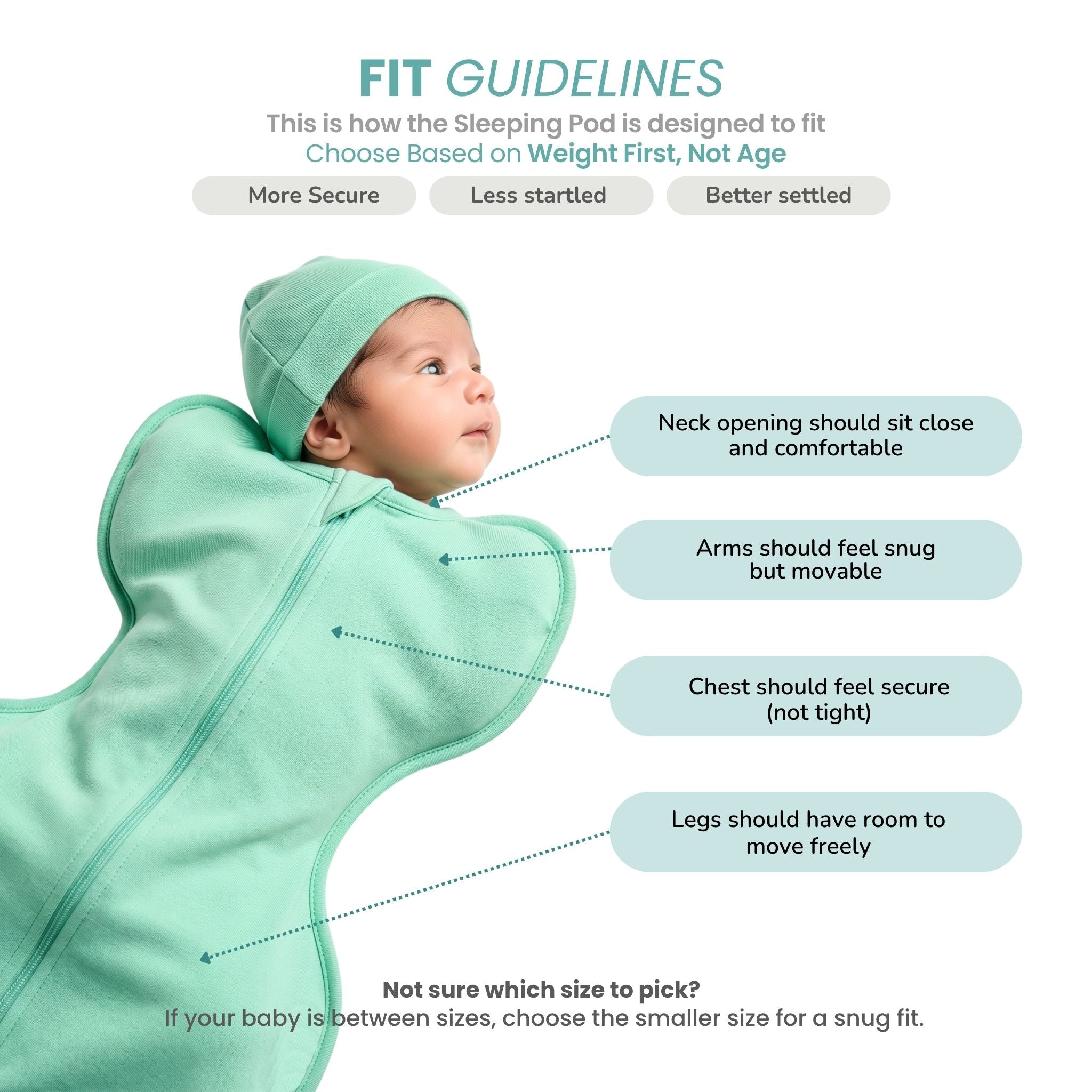 SLEEPING POD SWADDLE FOR BABIES (1.2 TOG) - SEA GREEN | TULO BABY