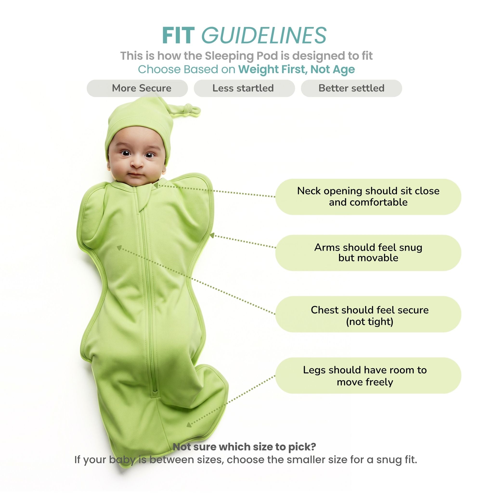 SLEEPING POD SWADDLE FOR BABIES (2.5 TOG) - SHADOW LIME | TULO BABY