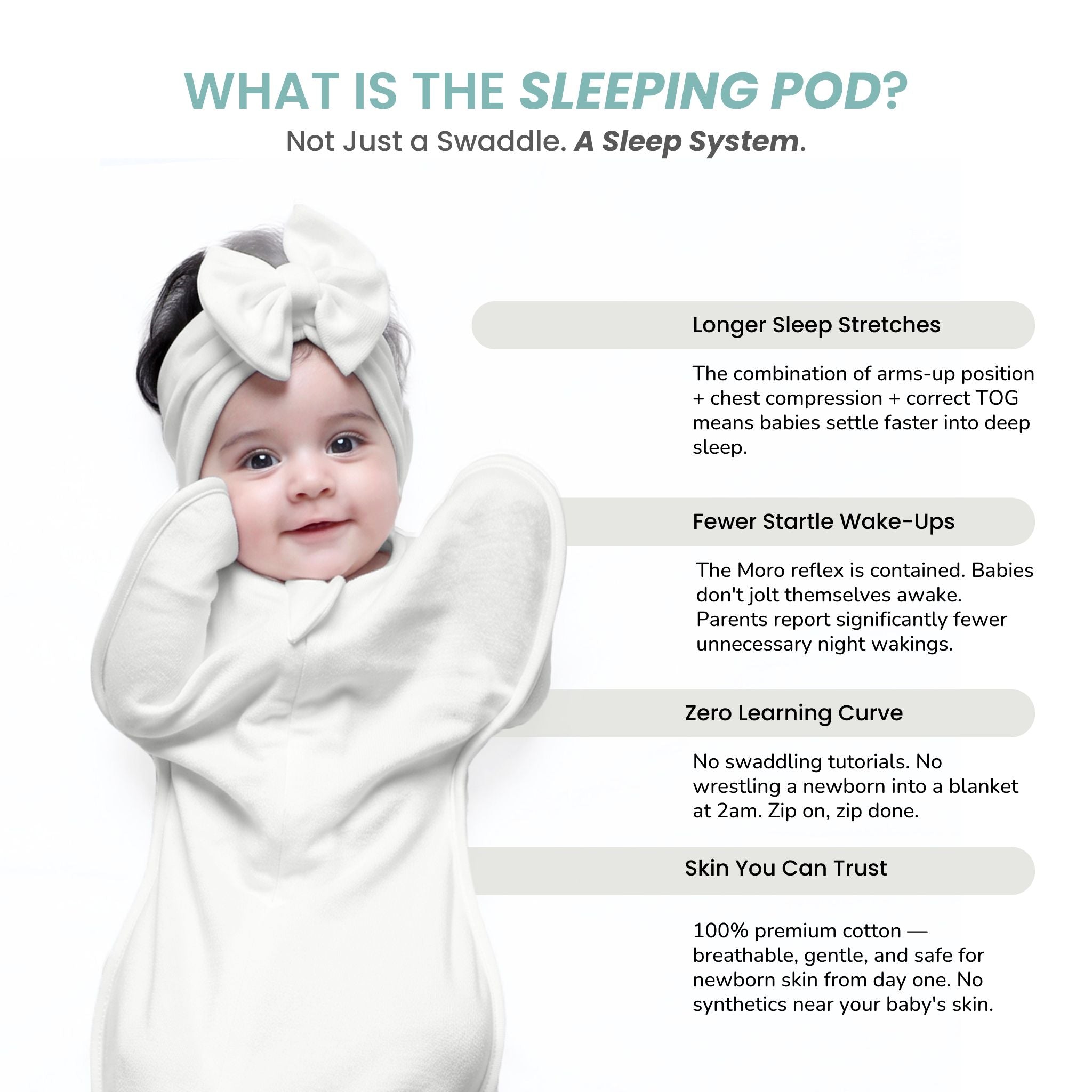 SLEEPING POD SWADDLE FOR BABIES (1.2 TOG) - CREAM | TULO BABY
