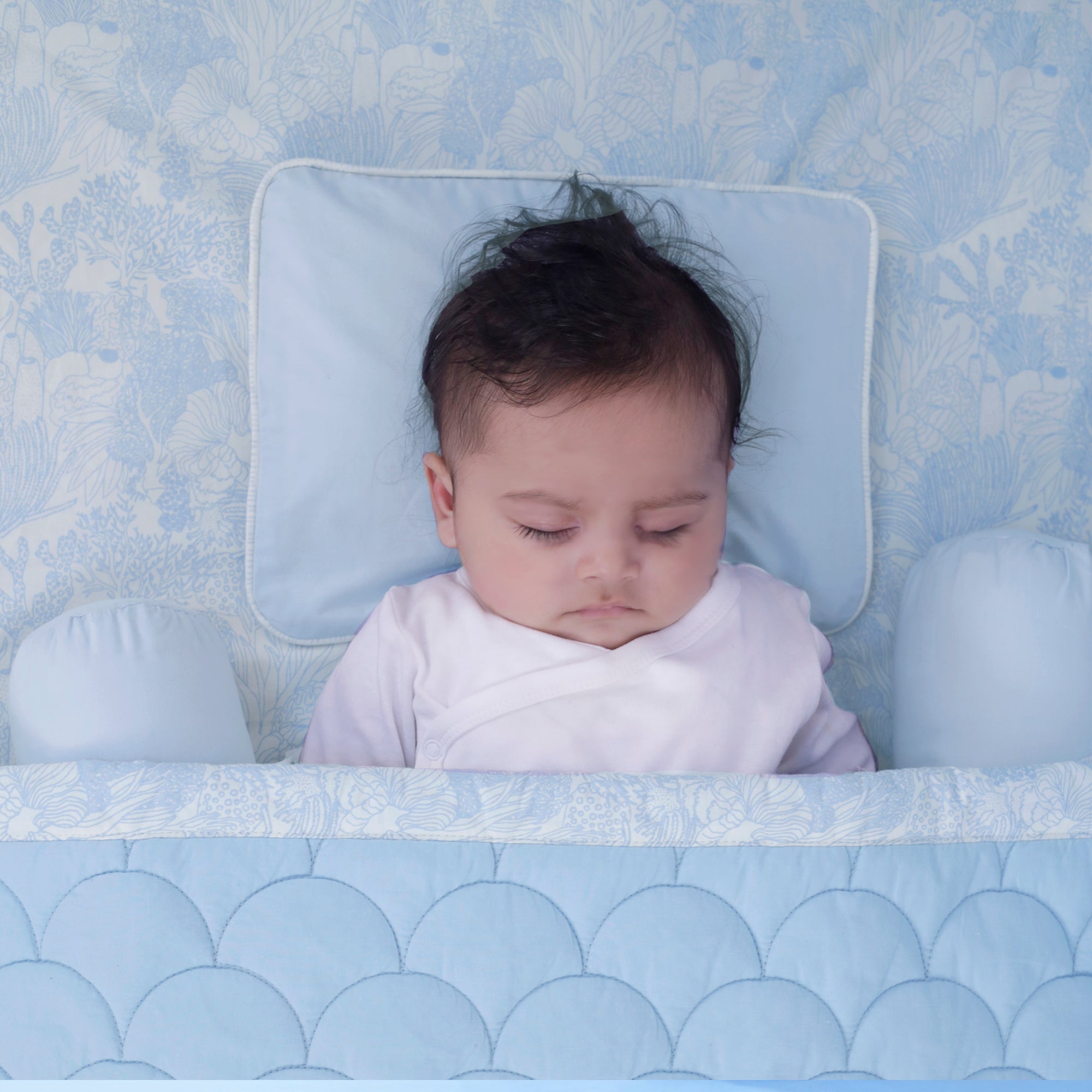 BABY BLUE PILLOW SET MUSTARD PILLOW + BOLSTERS