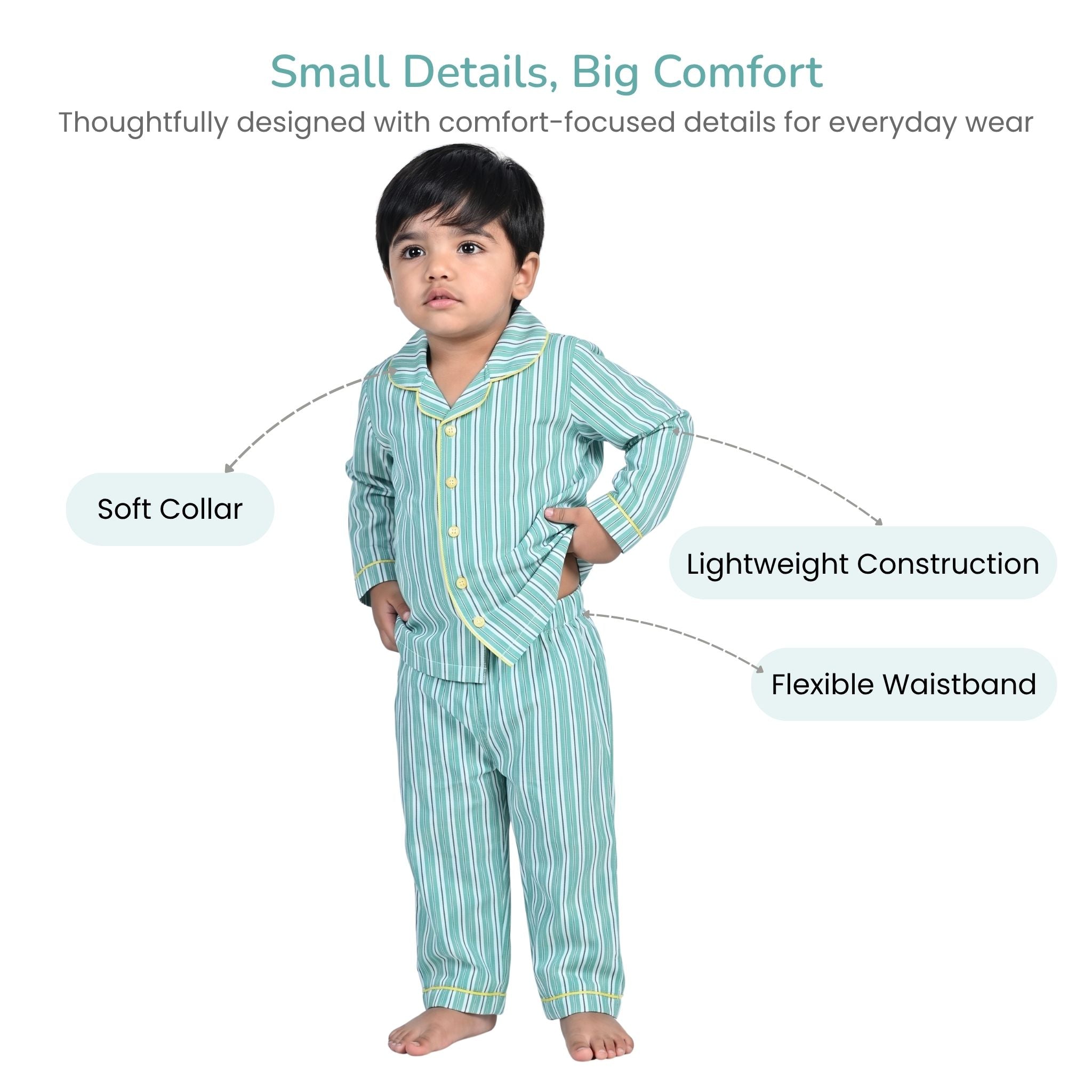 COTTON NIGHT SUIT - BOLD GREEN STRIPE | SLEEPWEAR | TULO BABY