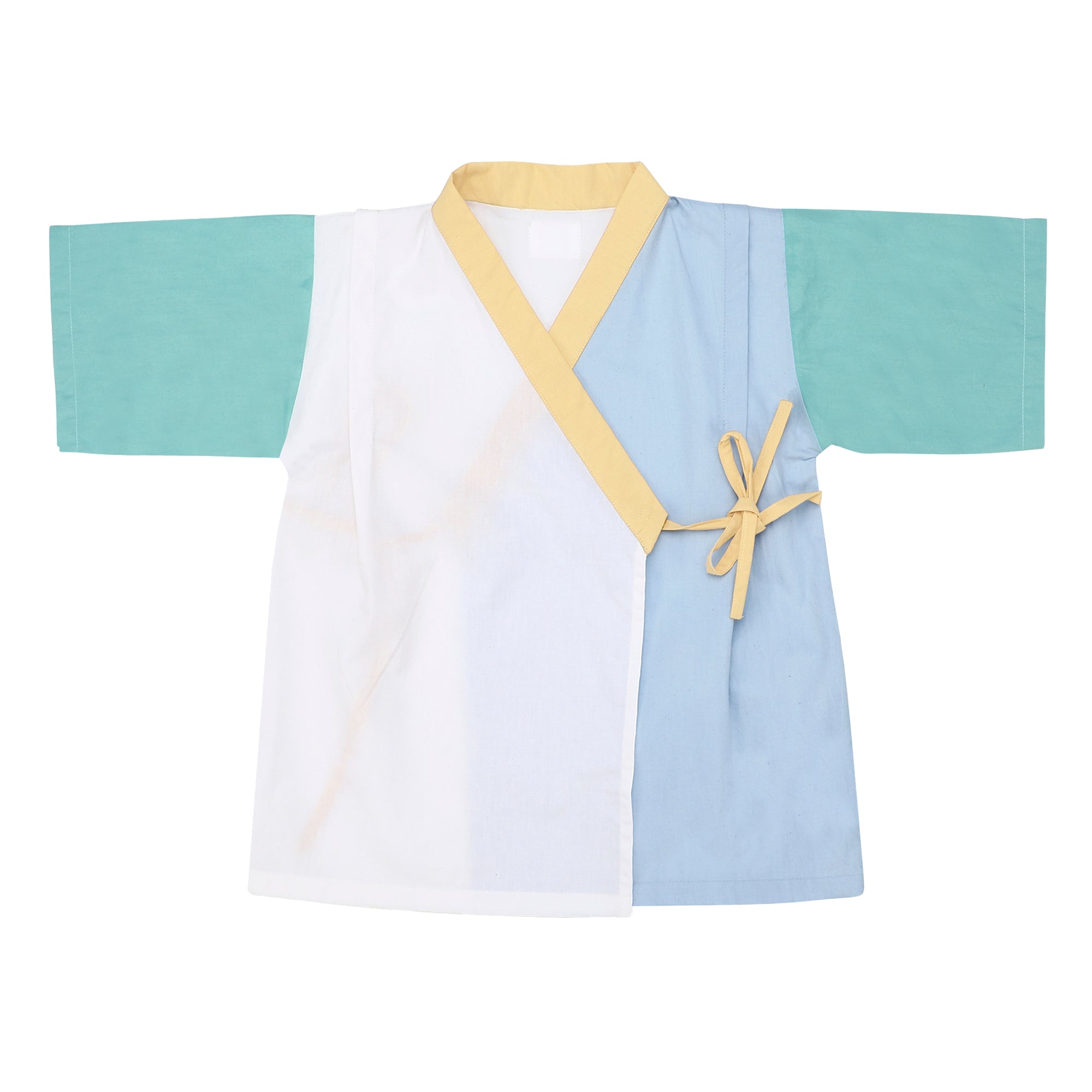 CANTON BLUE YELLOW KIMONO SHORTS SET