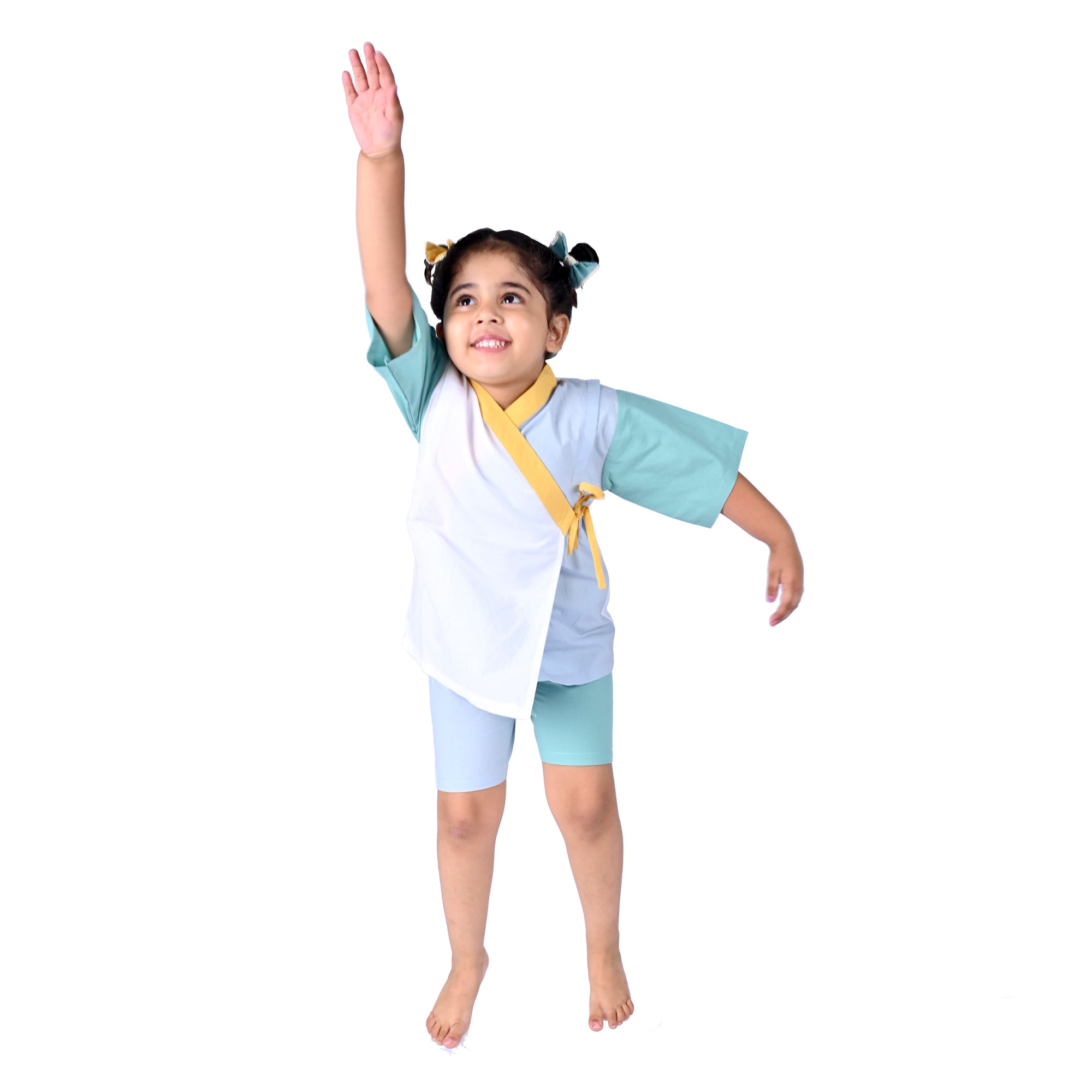 CANTON BLUE YELLOW KIMONO SHORTS SET