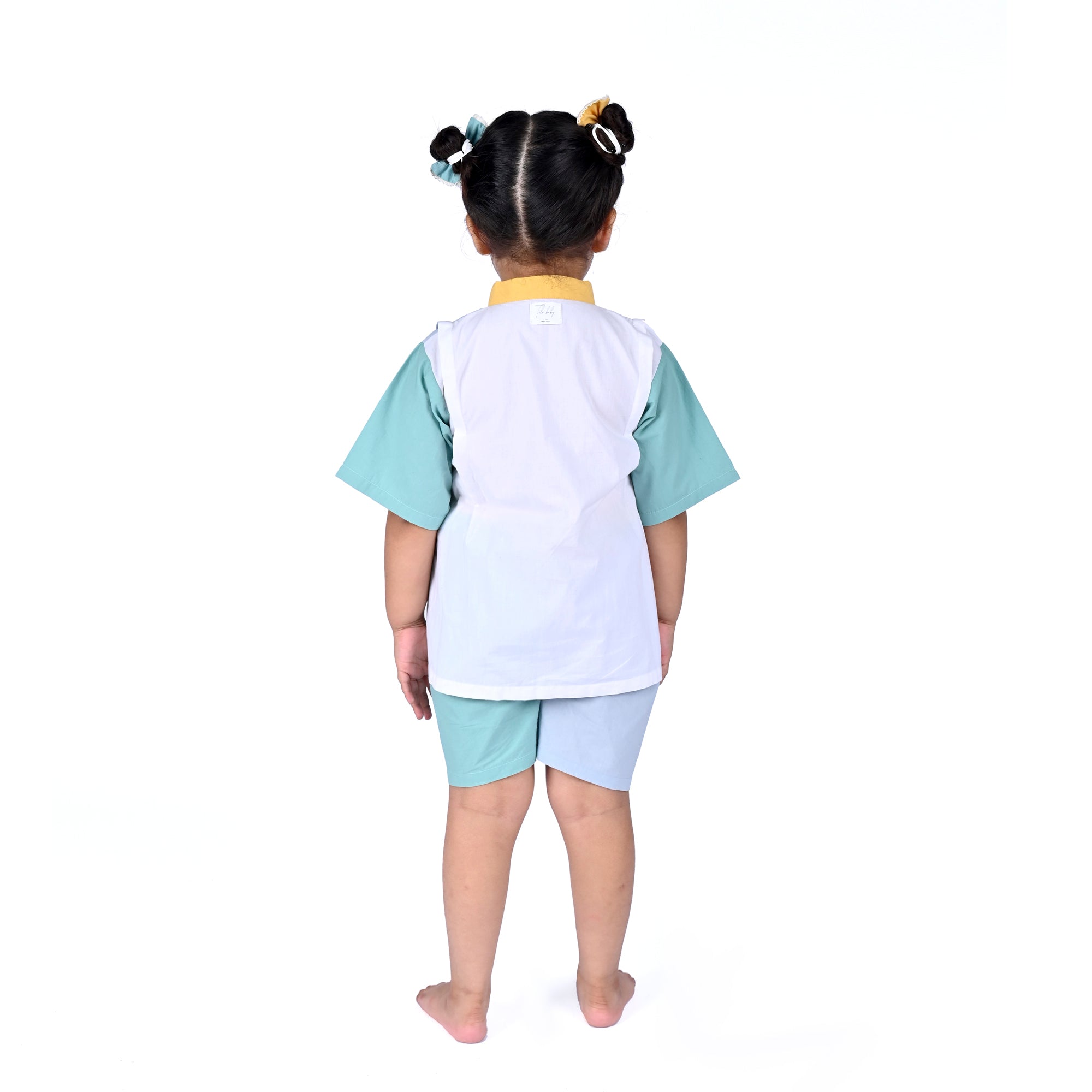 CANTON BLUE YELLOW KIMONO SHORTS SET