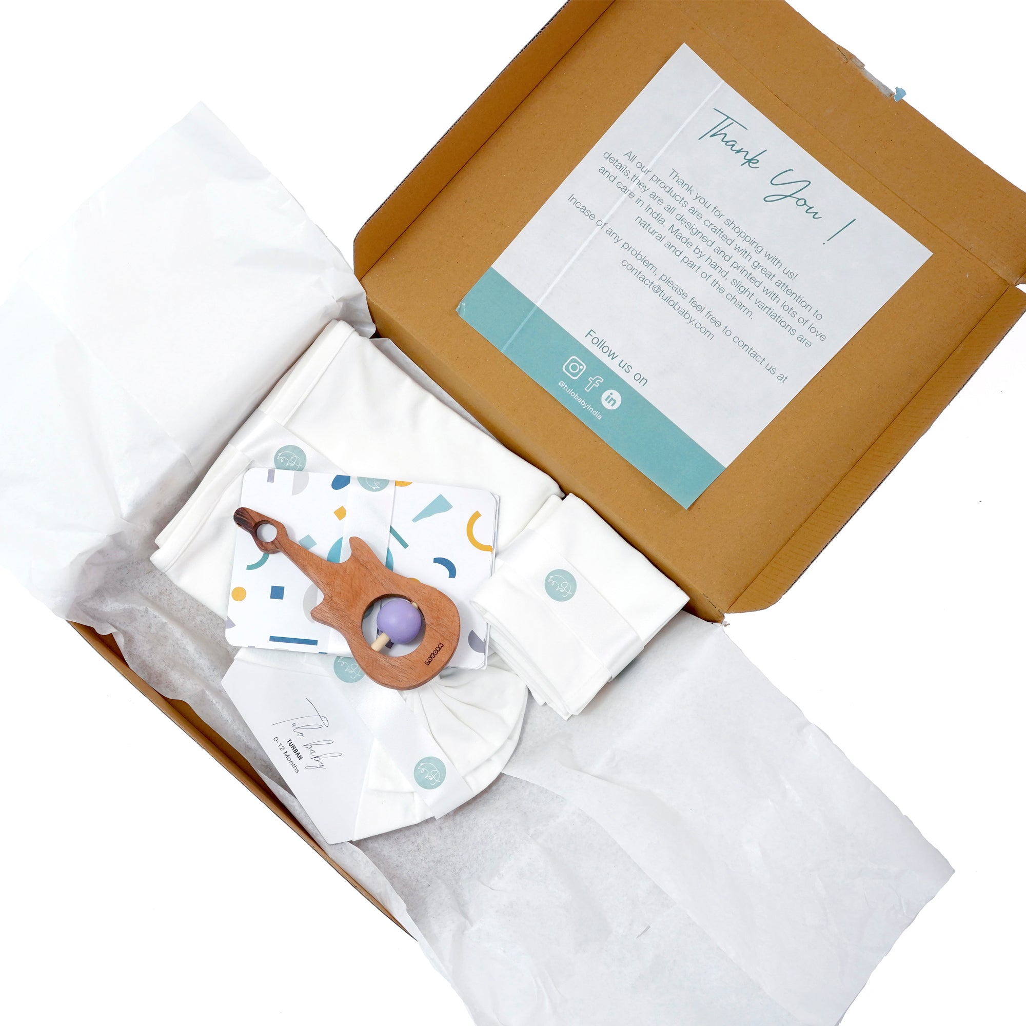 GUITAR RATTLE AND CREAM SWADDLE BLANKET BUNDLE BOX