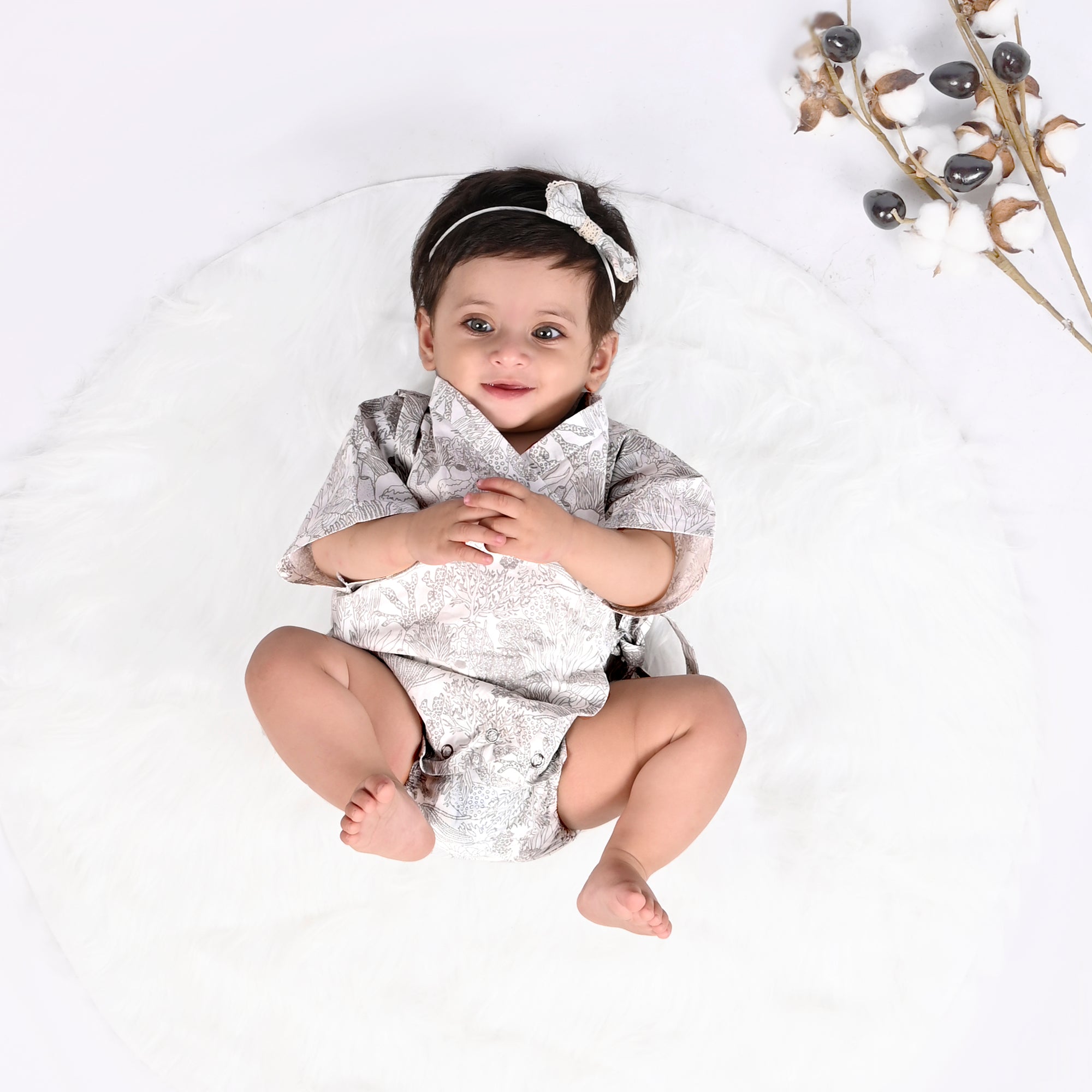 SMOKY GREY CORAL KIMONO ONESIE