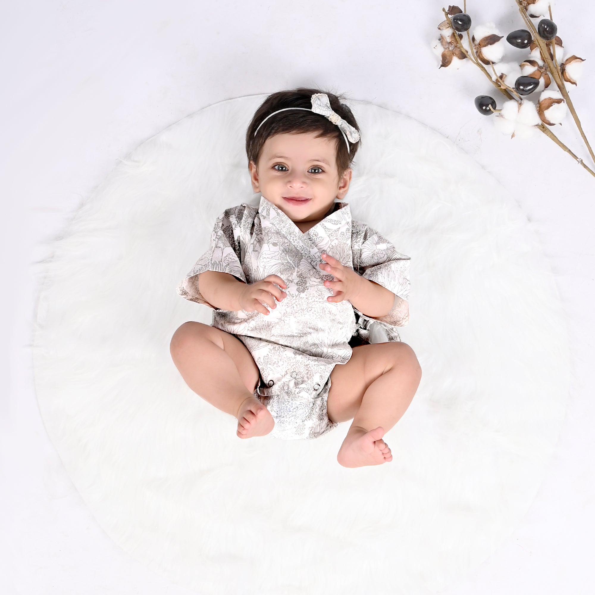 SMOKY GREY CORAL KIMONO ONESIE