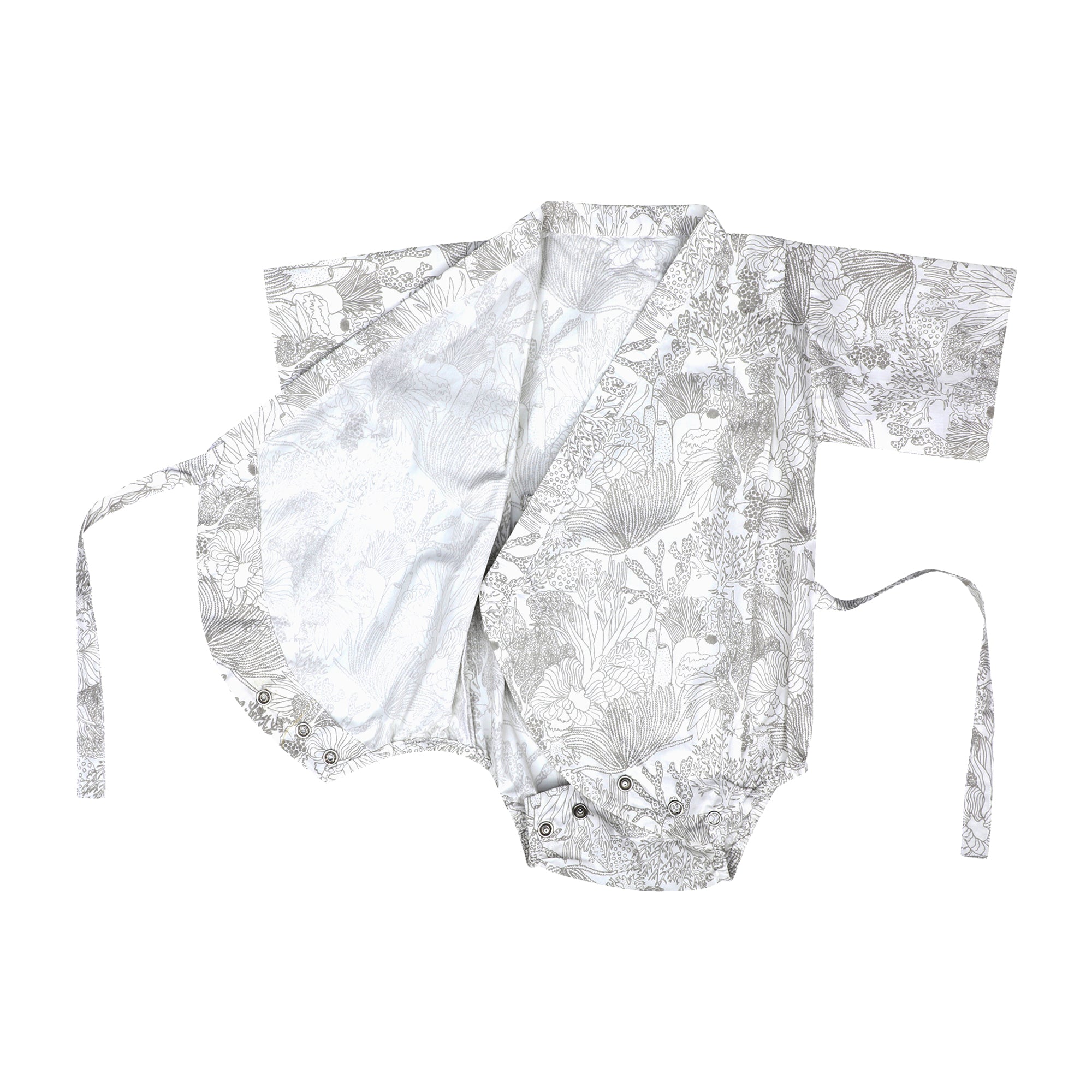 SMOKY GREY CORAL KIMONO ONESIE