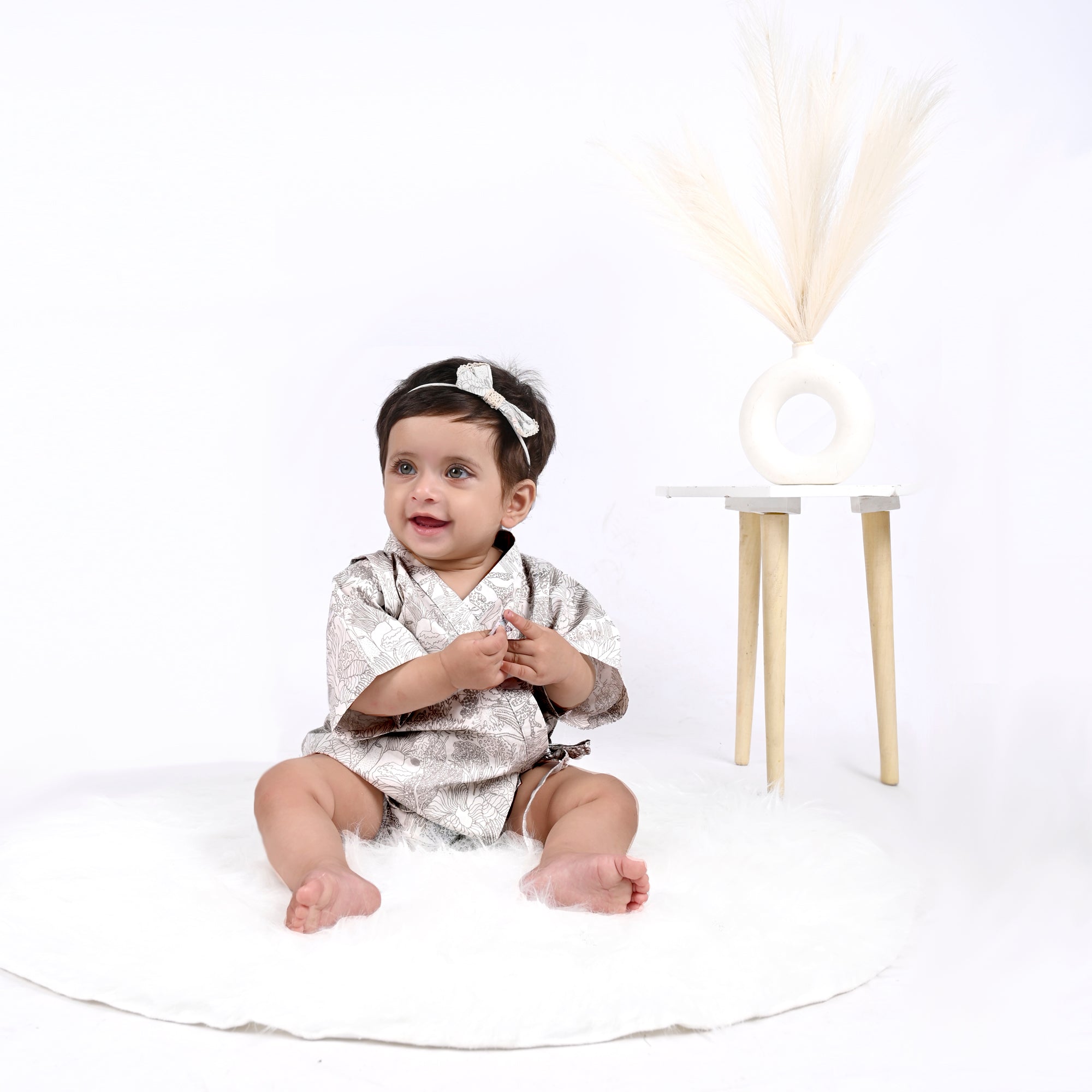 SMOKY GREY CORAL KIMONO ONESIE