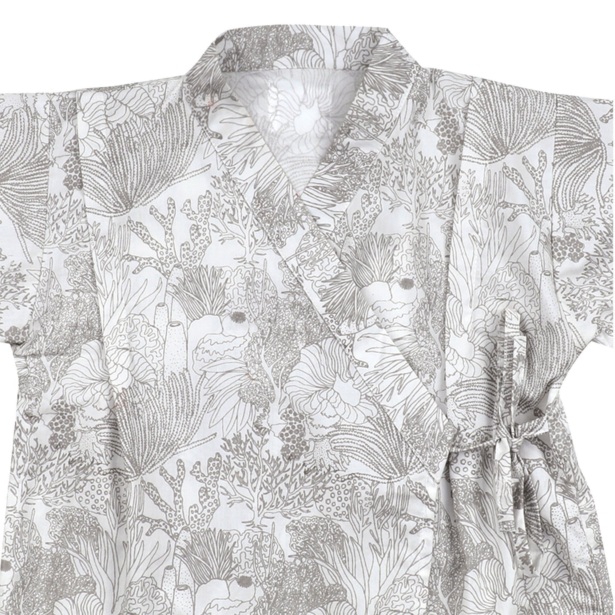 SMOKY GREY CORAL KIMONO SHORTS SET