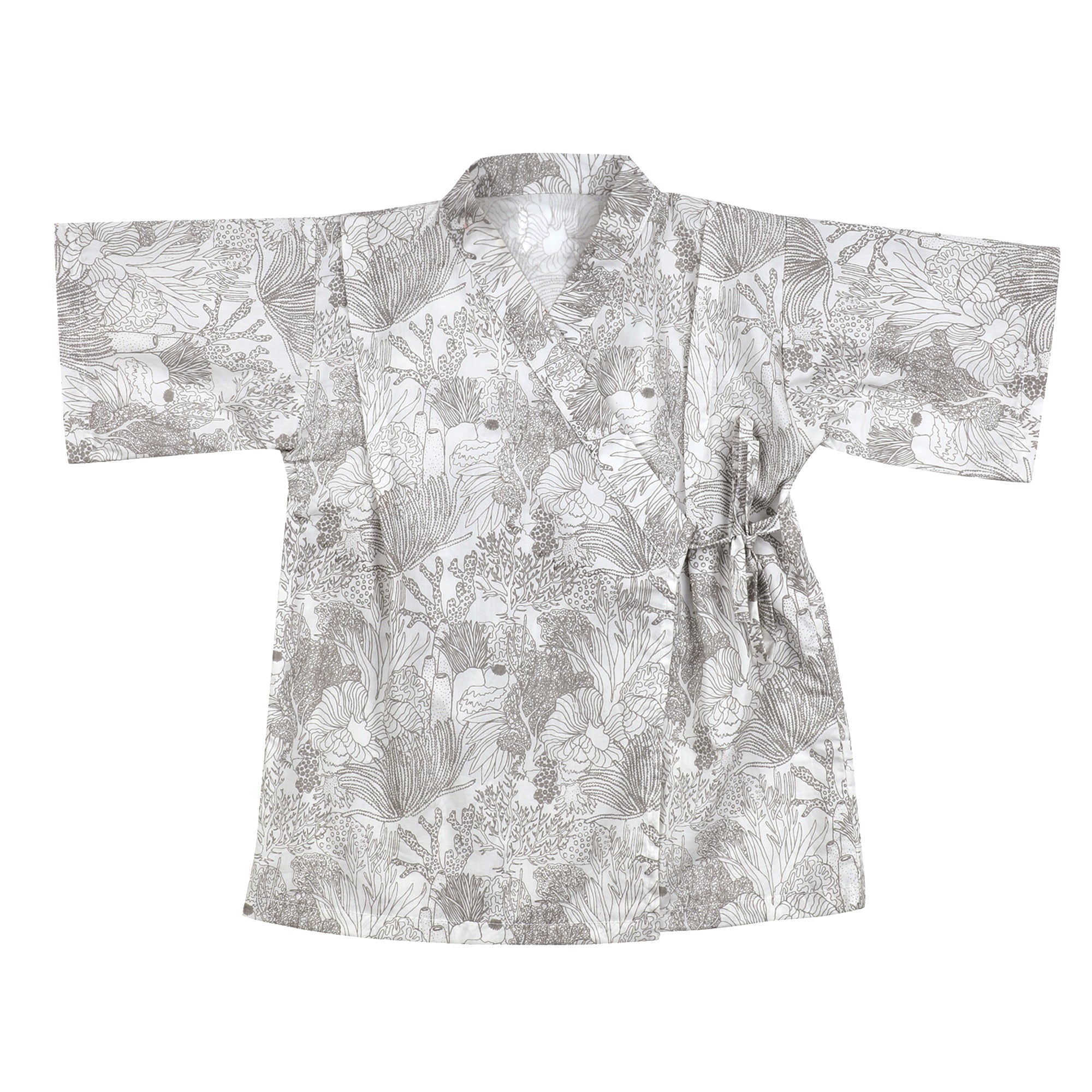 SMOKY GREY CORAL KIMONO SHORTS SET
