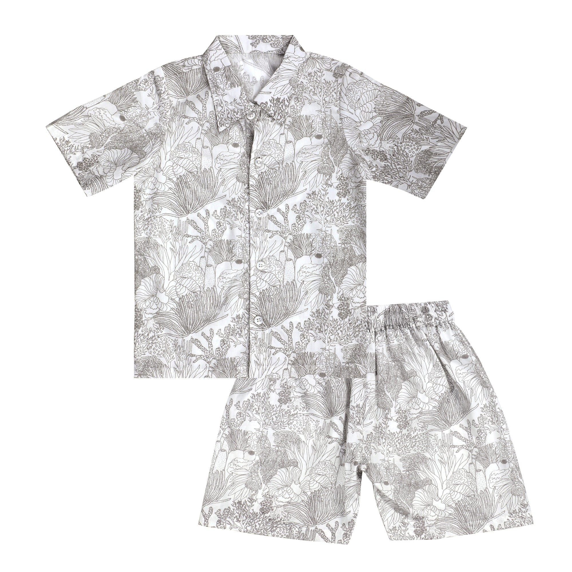 SMOKY GREY CORAL SHIRT AND SHORTS SET