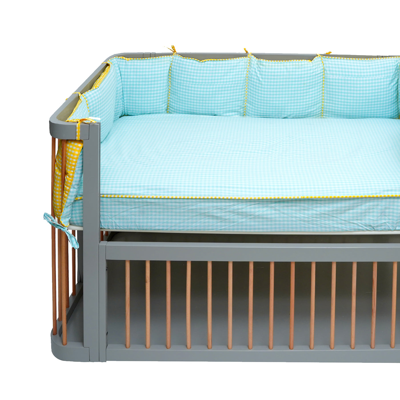 TULO BABY CRIB BUMPER – TEAL GINGHAM